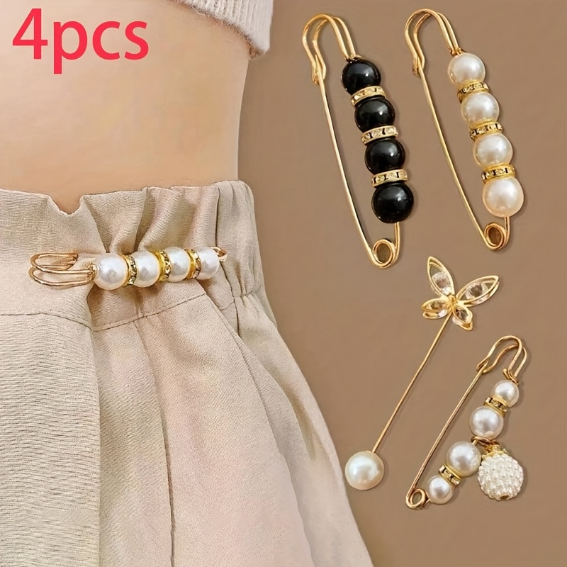 TEMU 4 Stück Damen-Taille-Schnürbänder - Verstellbarer Metallverschluss, Vintage-Inspirierte Elegante Taille-Pins für eng anliegende Hosen und Röcke,