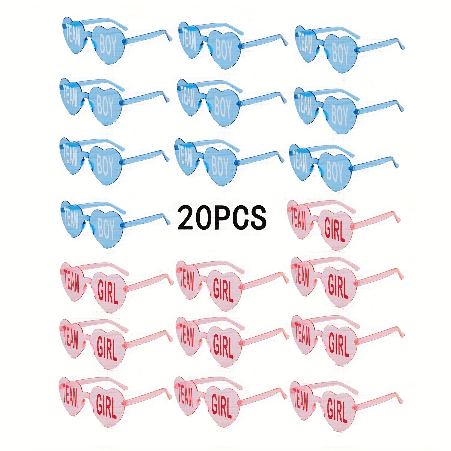 20pcs Heart-shaped Fashionable Glasses For Women Plastic Eye Frameless Glasses Color Lens Party For Women Men