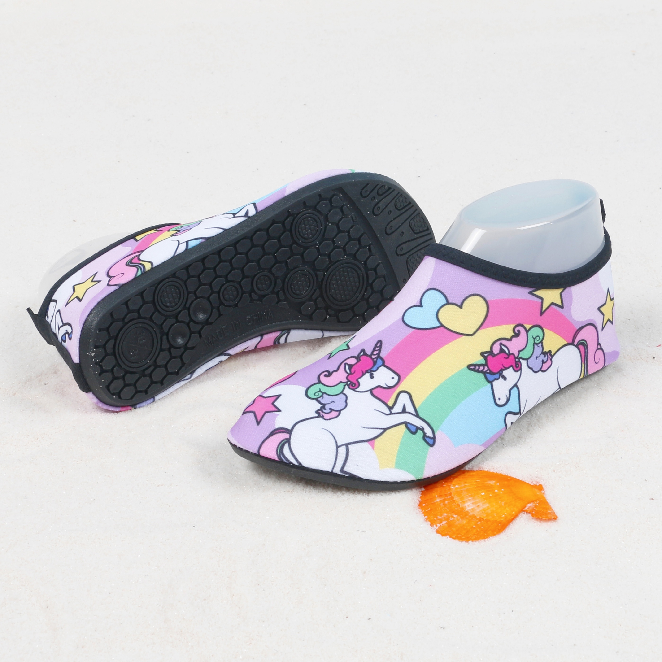 Youngsters' Lightweight Slip-On Swim Shoes - Quick-Dry Beach Water Shoes with Cartoon Whale & Designs, Soft Fabric & TPR Sole for Outdoor Swimming, Pool, Lake, Beach, and Light Beige-Friendly Comfort