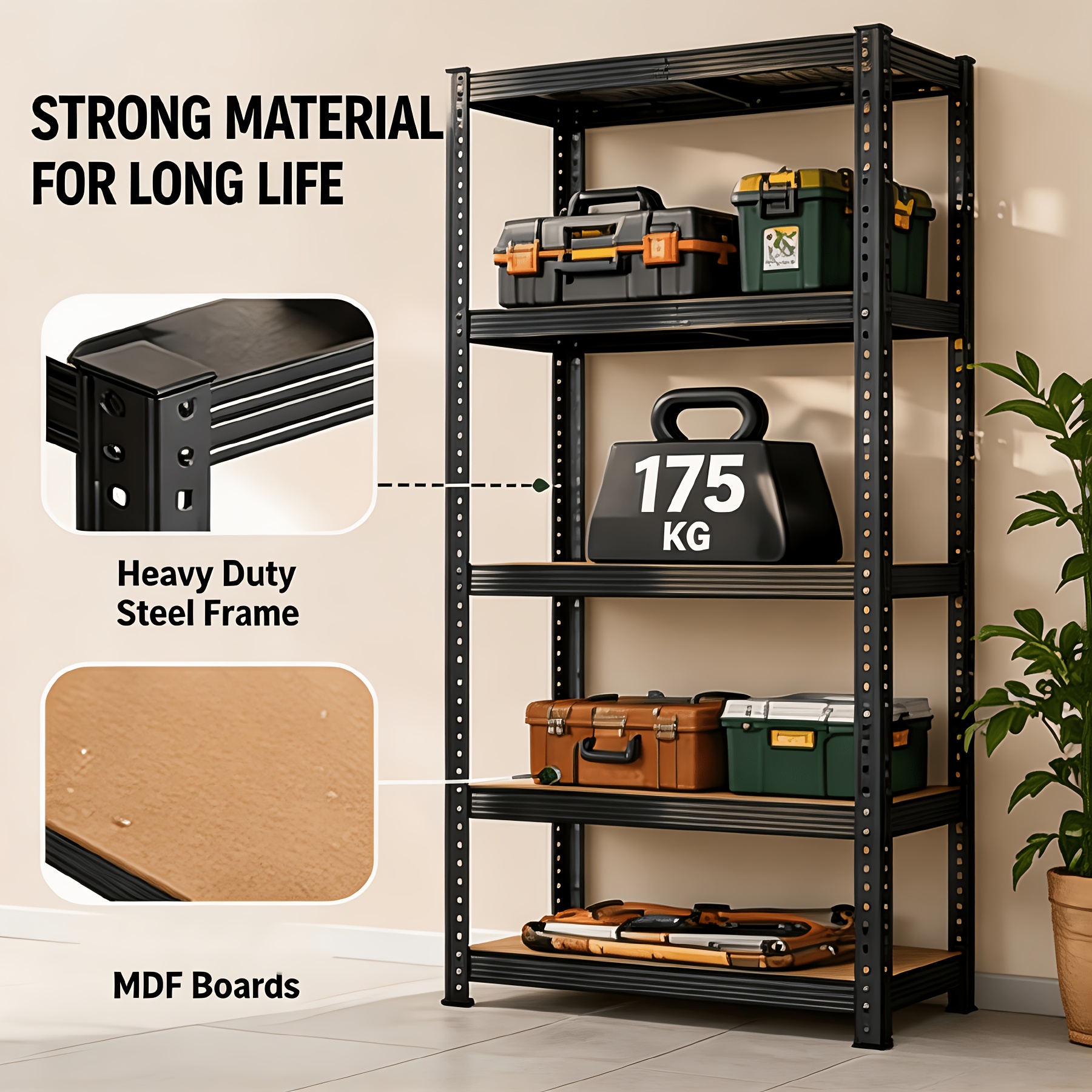 Image of 160cm Elegant Garden Shelf Rack, Heavy-duty For Outdoor Plants, Rustproof, Multi-tier Storage For Patio And Yard, Garden Tool Rack