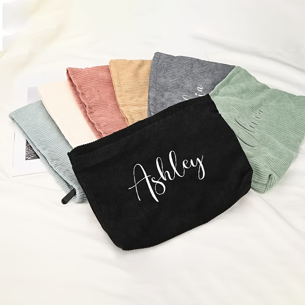TEMU Personalized Embroidered Makeup Bag - Lightweight, , Zippered Travel Organizer - Hand Washable, , Storage - , Ivory, Mustard Yellow