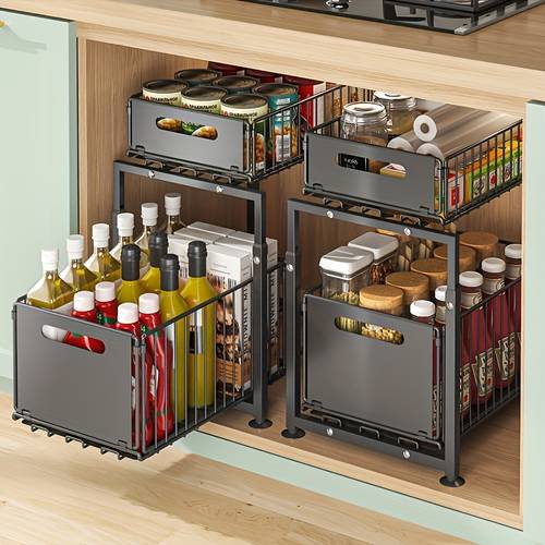 photo de l'article 2 pièces / 1 pièce étagère de rangement métallique à 2 niveaux avec ventouses, organisateur de cuisine réglable pour garde-manger, salle de bain, noël, halloween, fournitures dautomne et dhiver, étagère coulissante pour , rangement de salle de bain,organisateur de garde-manger,