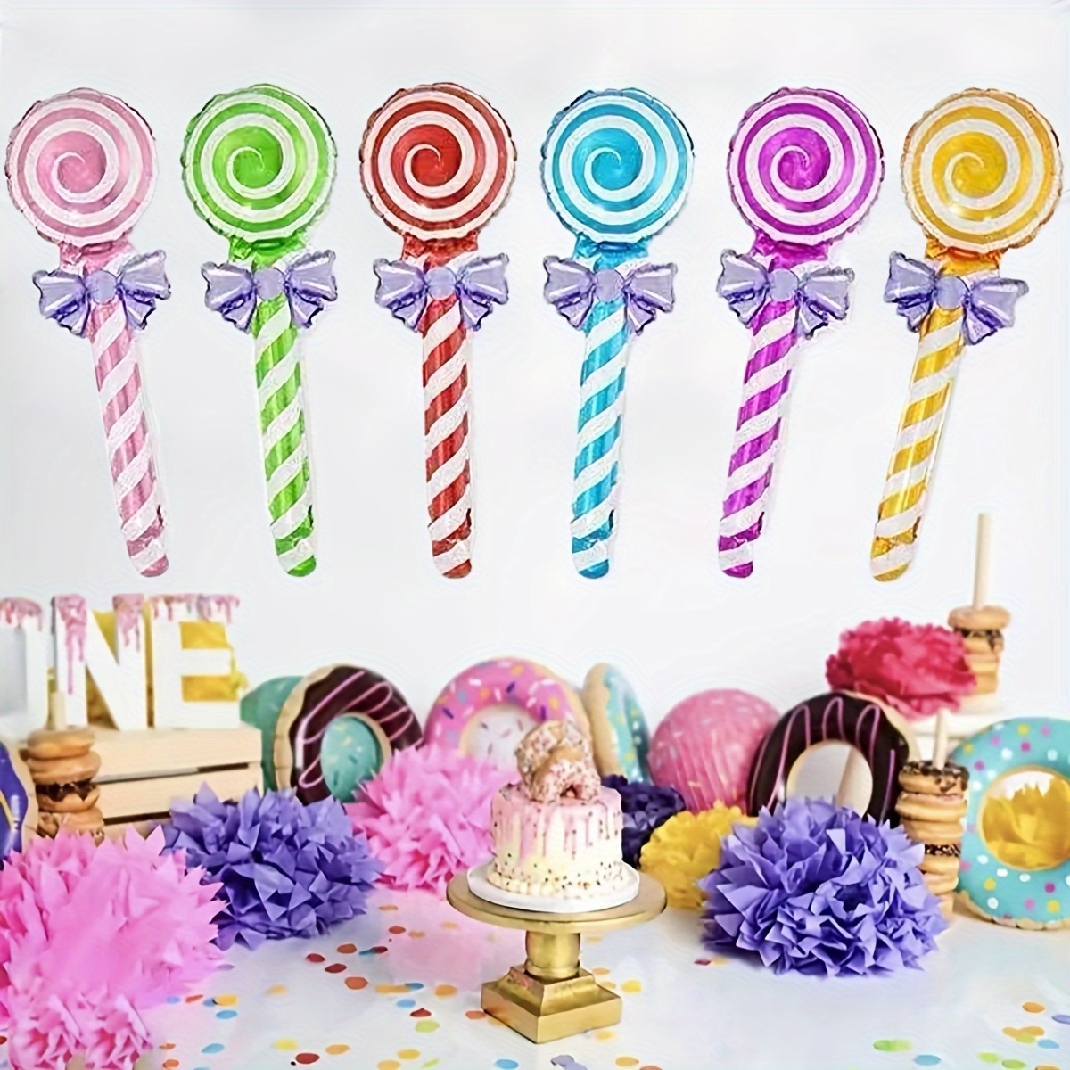 

festive" 12-piece Colorful Lollipop Foil Balloons Set - Reusable, Handheld Design For Birthday Parties & Events