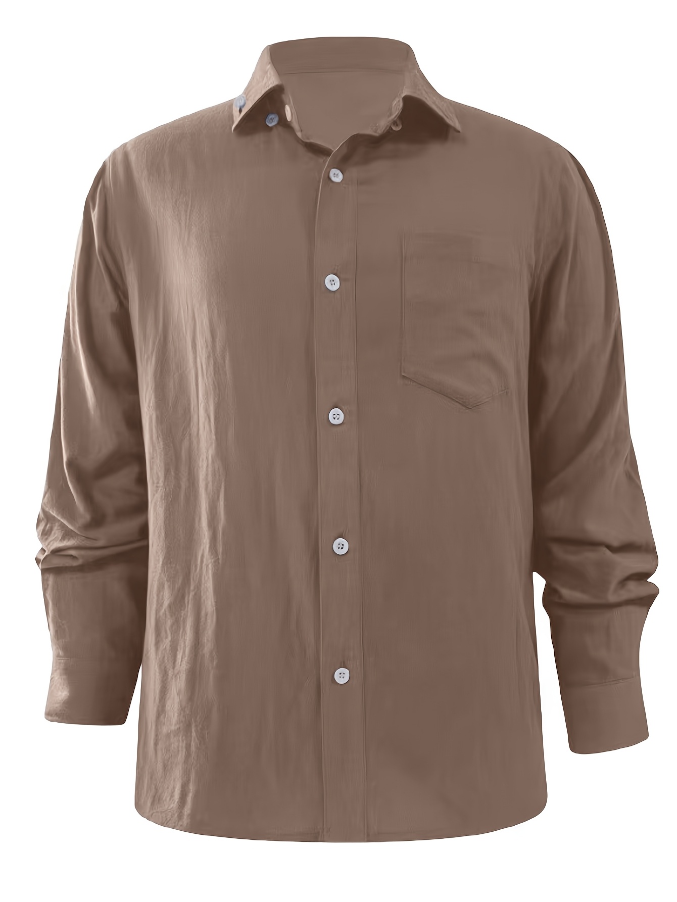 *'* Gray Casual Long Sleeve Button-Up Shirt Non-Stretch Fabric, Regular  Fit with Chest Pocket *g Fall Outdoor Wear