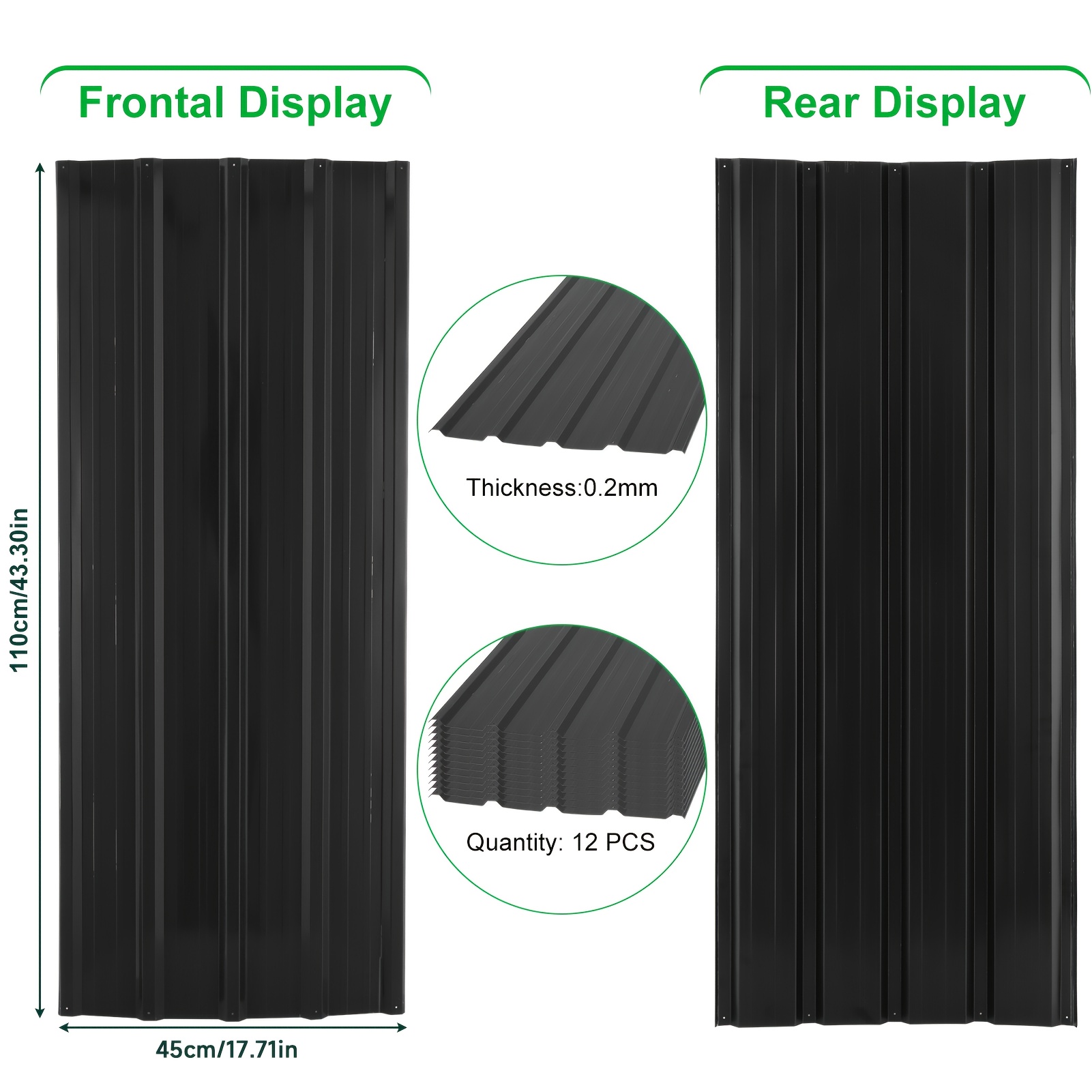Image of Premium Corrugated Roof Kit 12 Packs Galvanized Steel Panels-black 0.27mm Steel Roof Panels For Roofing Sheets, Garden Sheds, Tool Sheds, Temporary Removable, Rust Proof Screws 20 Years Weatherproof
