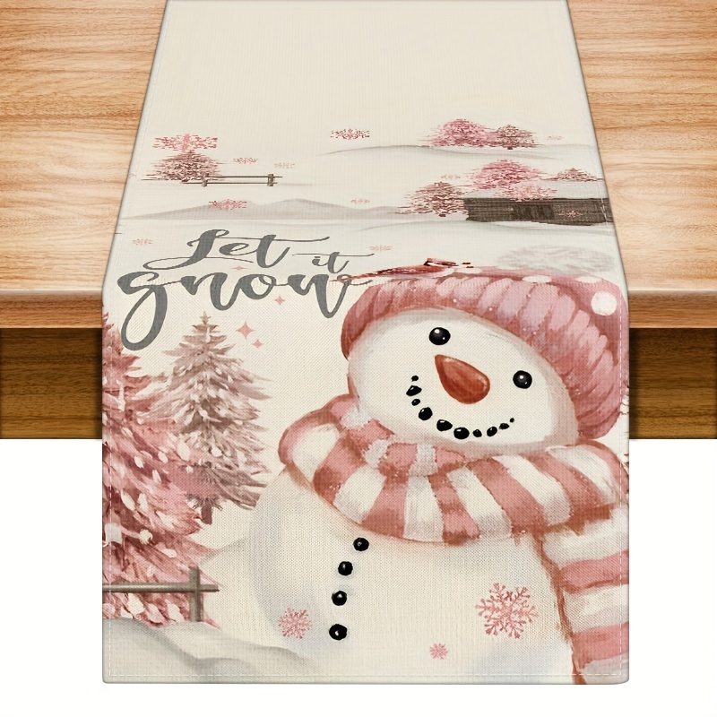 

Christmas Holiday Snowman And Snowflake Table Runner - Polyester Woven Square Paisley Pattern With Polyester Filling And Lining For Christmas Festivities (1pc)