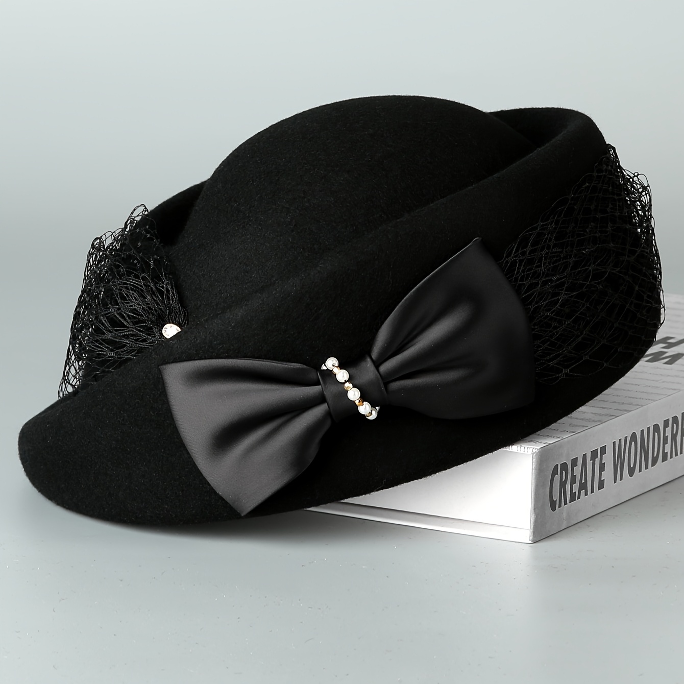 elegant french style wool beret women bow lace - Temu display picture 1