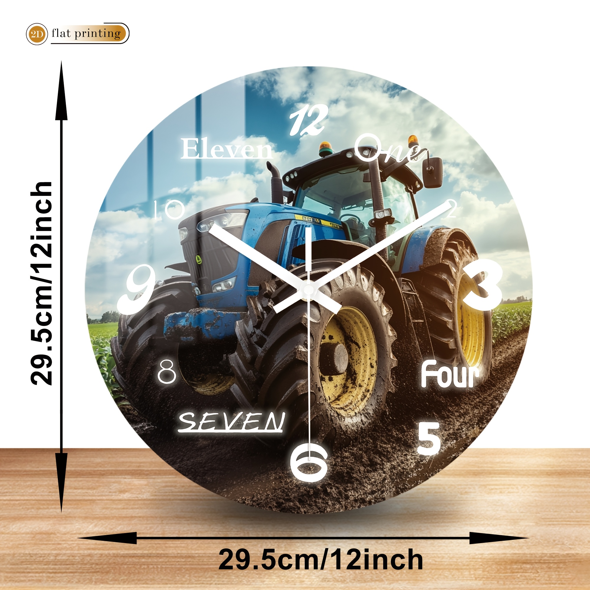 TEMU Farm Tractor Wall Clock, Wooden Home Silent Wall Clock- 2d Flat Printed Quartz Clock, Decor Suitable For Restaurants, Kitchens And Cafes, New
