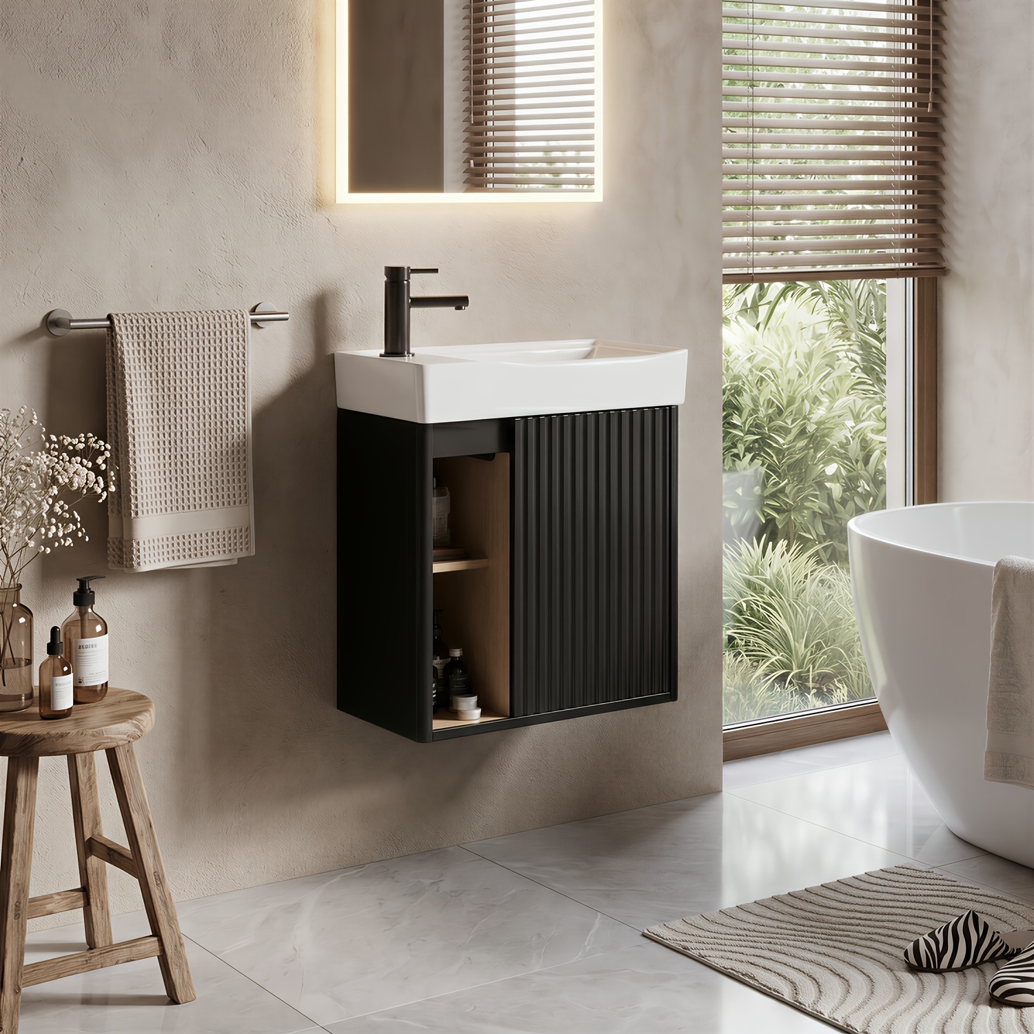Image of Bathroom Vanity, Wall-mounted Vanity With Sink And Storage Space, Suitable For Small Bathrooms And Toilets, 60 X 50 X 30 Cm (excluding Faucet)