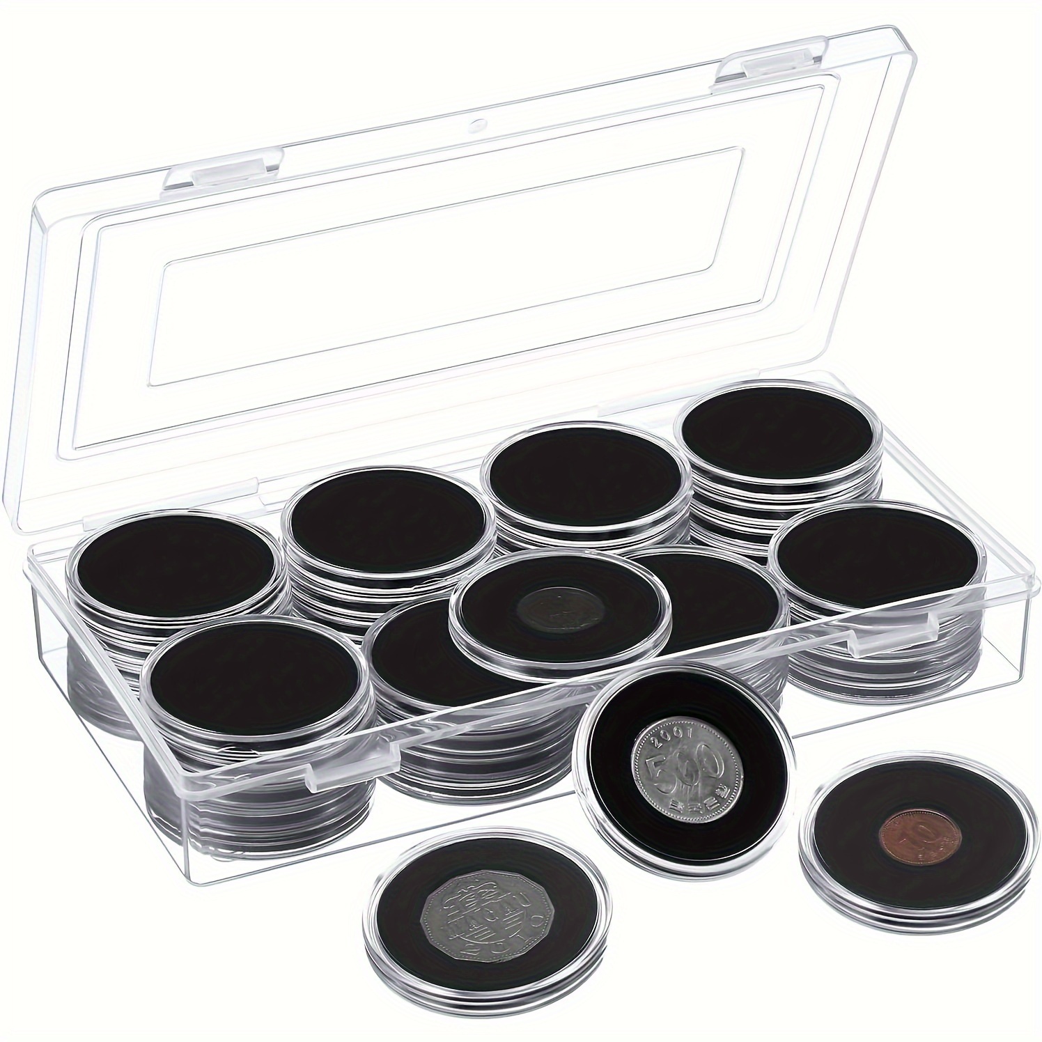 

22-piece 46mm Coin Capsules With Assorted Sized Protective Gaskets And Plastic Storage Case, Acrylic Coin Holder Box Set For Collectors - Diverse Sizes Ranging From 20-46mm