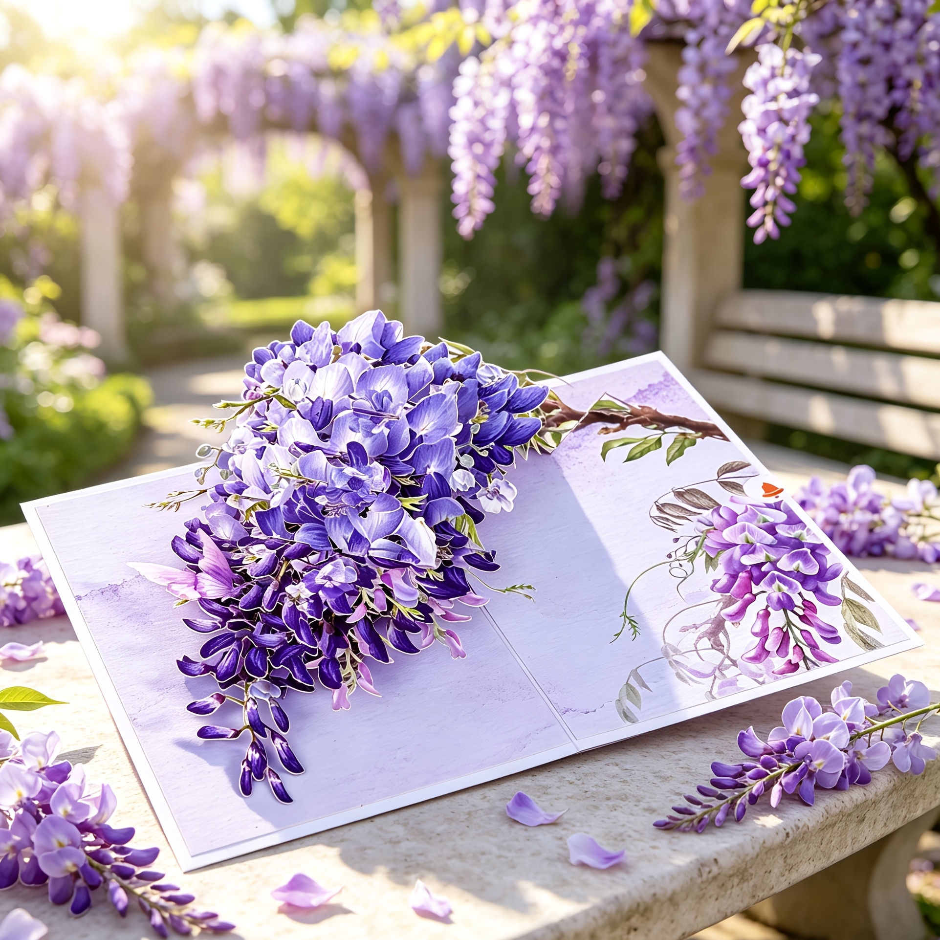 TEMU 3D Pop-Up Blaubeerblüten-Grußkarte, Elegante Lila Blumen Schmetterling Pop-Up Karte, Handgefertigte Frühlingsgarten Blumen Pop-Karte, Luxuriöses