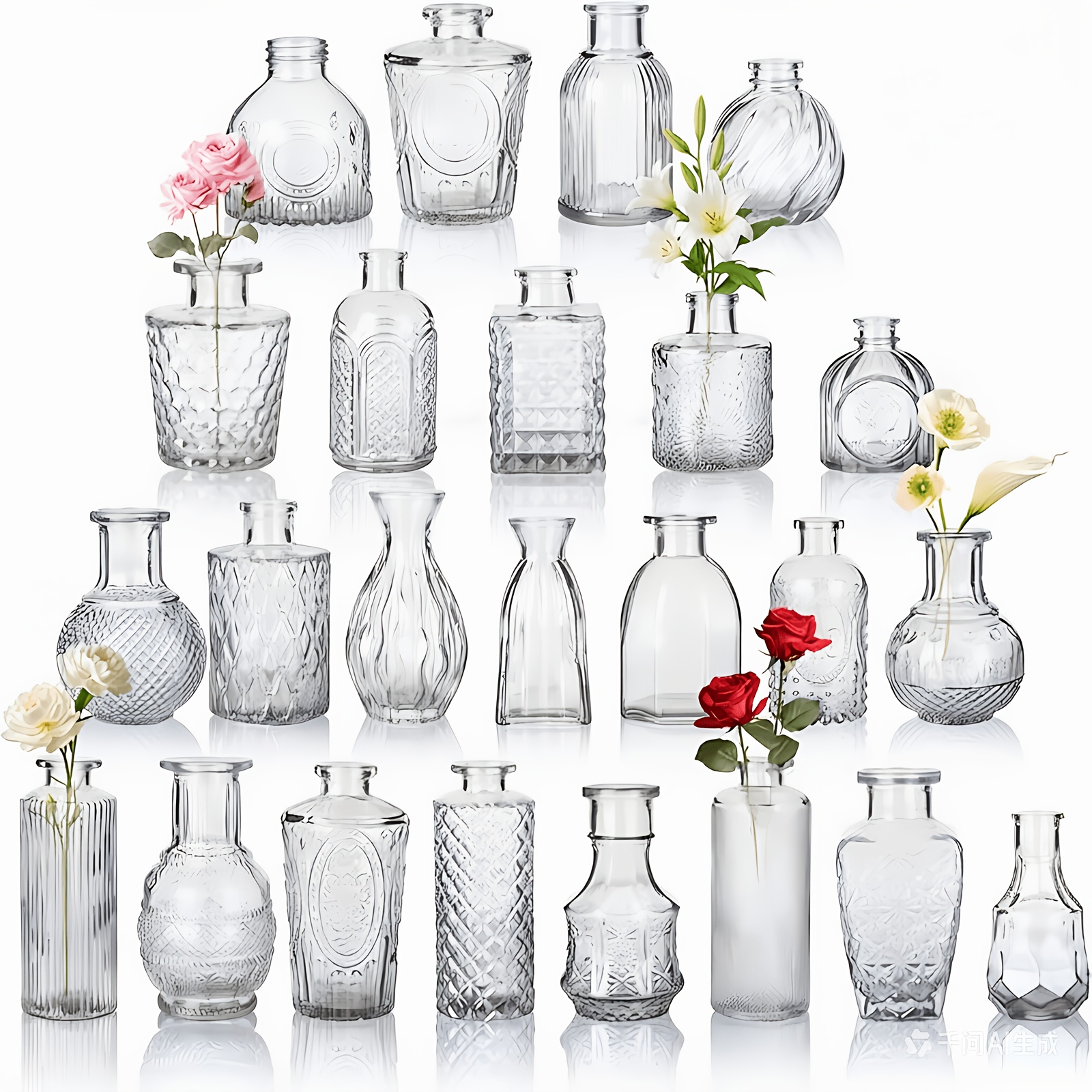 TEMU Lot de 24 vases à fleurs en verre, vases, transparents, styles , chaque vase est unique, qualité-prix, décorations de table exquises, mini vases