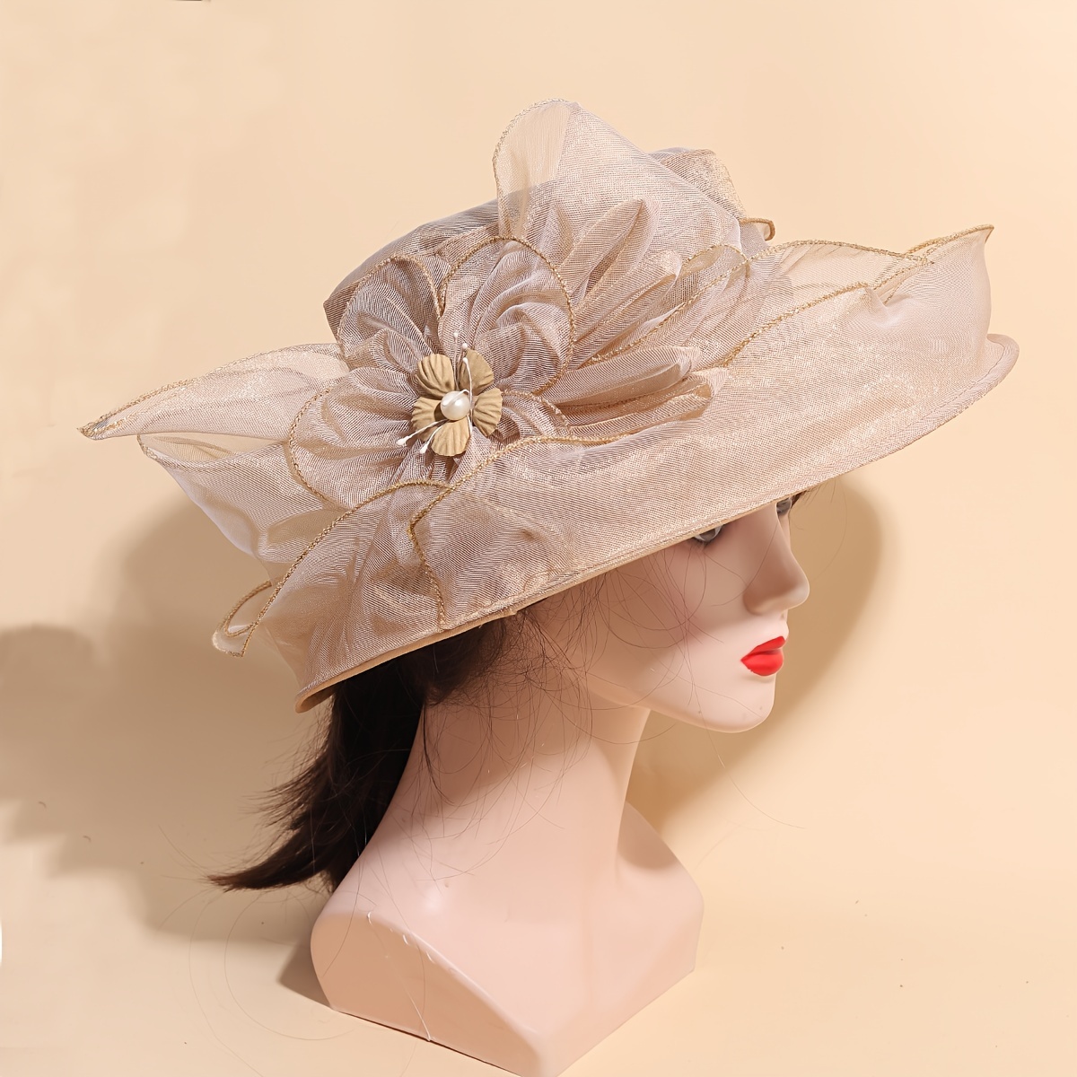 Wide Brim Foldable Sun Hat Flower Decor Elegant Organza - Temu