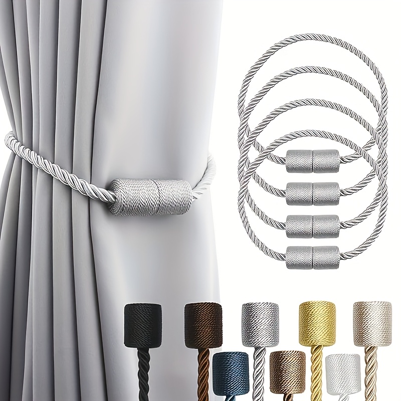 TEMU Set Of 4 Magnetic Curtain Ties Suitable For Outdoor Use, Featuring A Stylish And Versatile Design With Modern Lace-up Rope Ties For Hanging Curtains