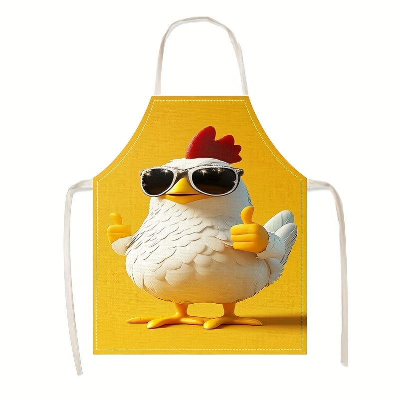 TEMU Tablier de cuisine amusant 1 pièce avec motif de coq et - Tablier de cuisine doux et durable avec faisant un signe de , lunettes élégantes et ,