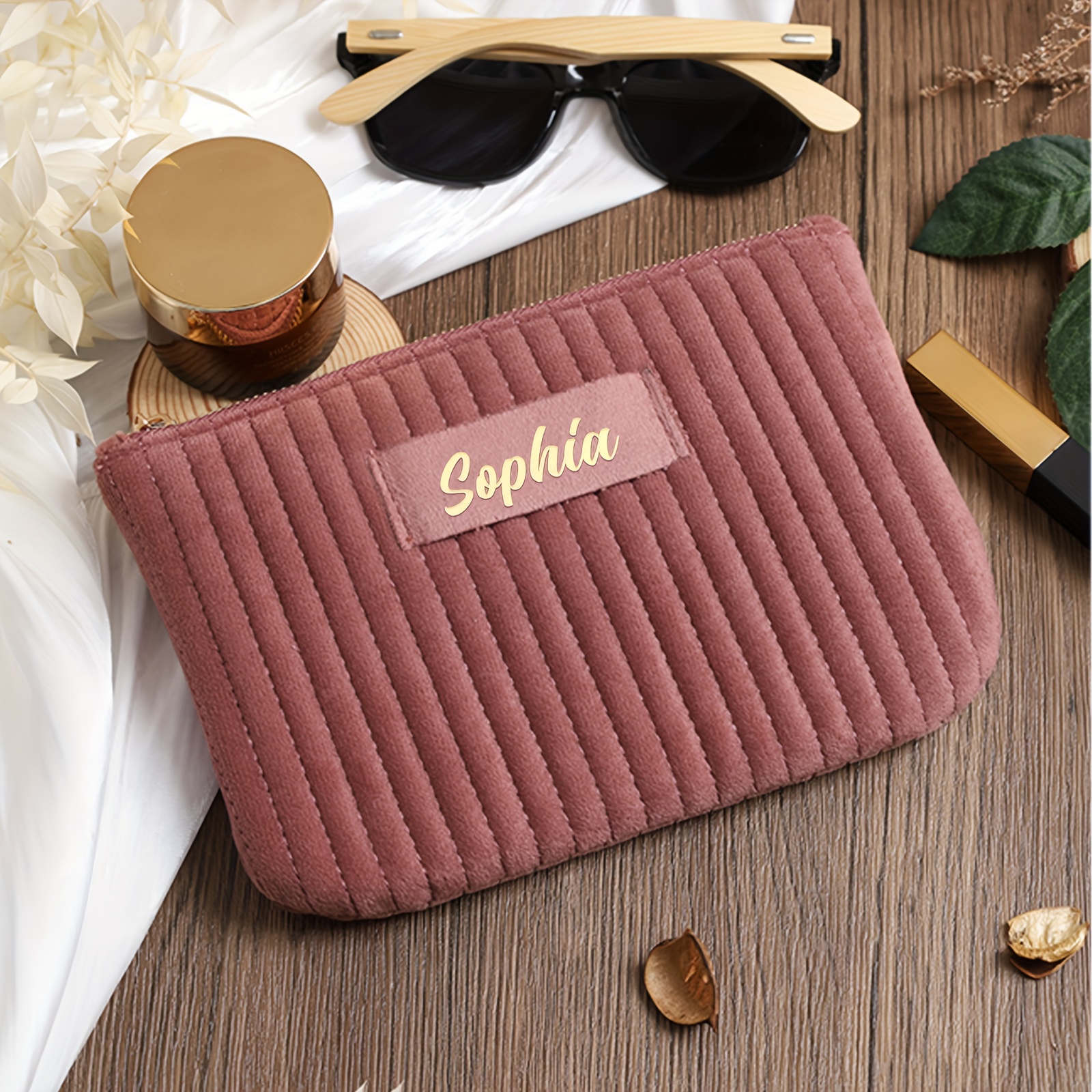 TEMU Custom Name Corduroy Makeup Bag - Portable Design For Travel Or Daily Use, Beauty Tool Organizer For Brushes And Accessories