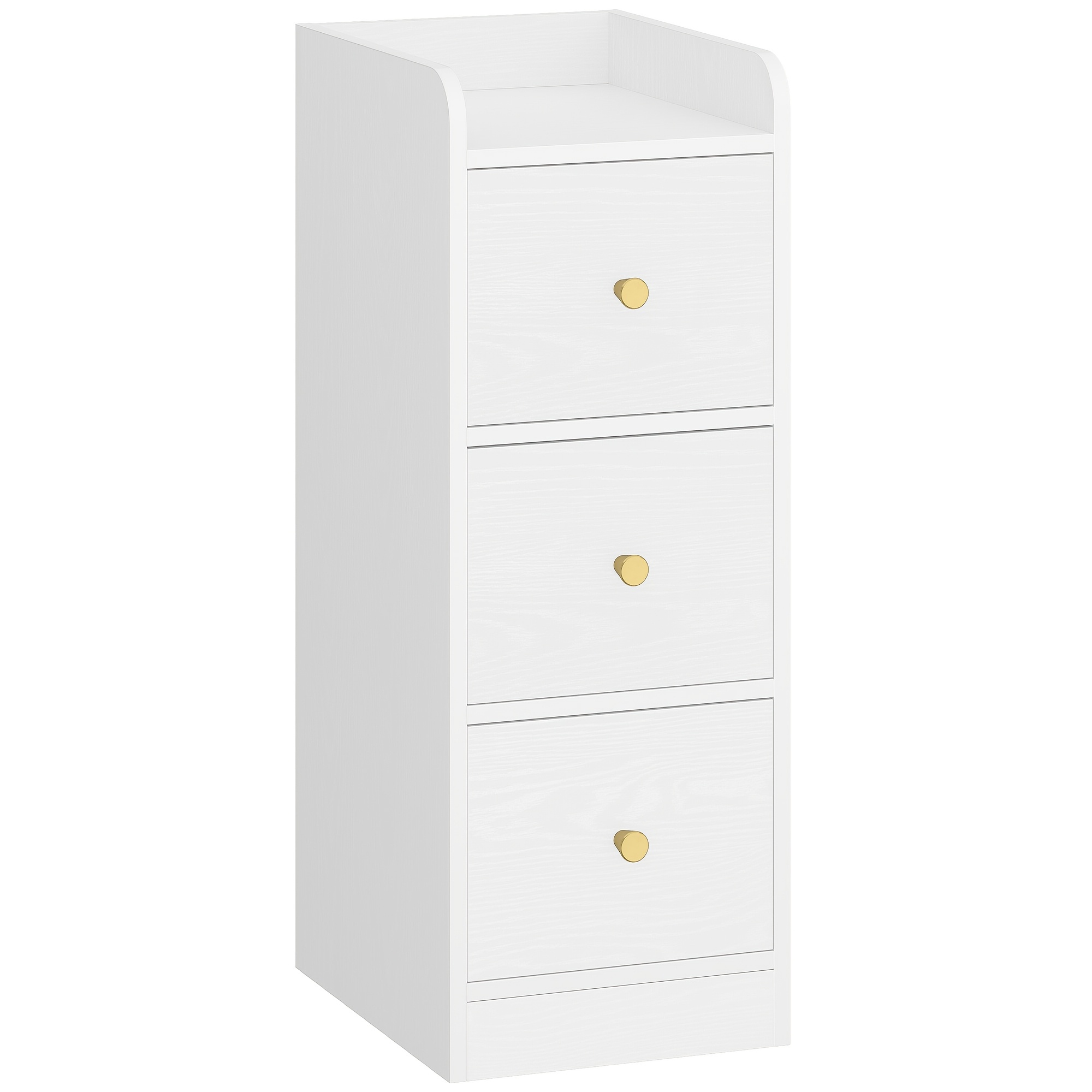 Image of Narrow Bedside Table, Side Table With 3 Drawers, Nightstands With Ceiling Protection, For Narrow Spaces, For Bedrooms, Living Rooms, White With Wood Grain