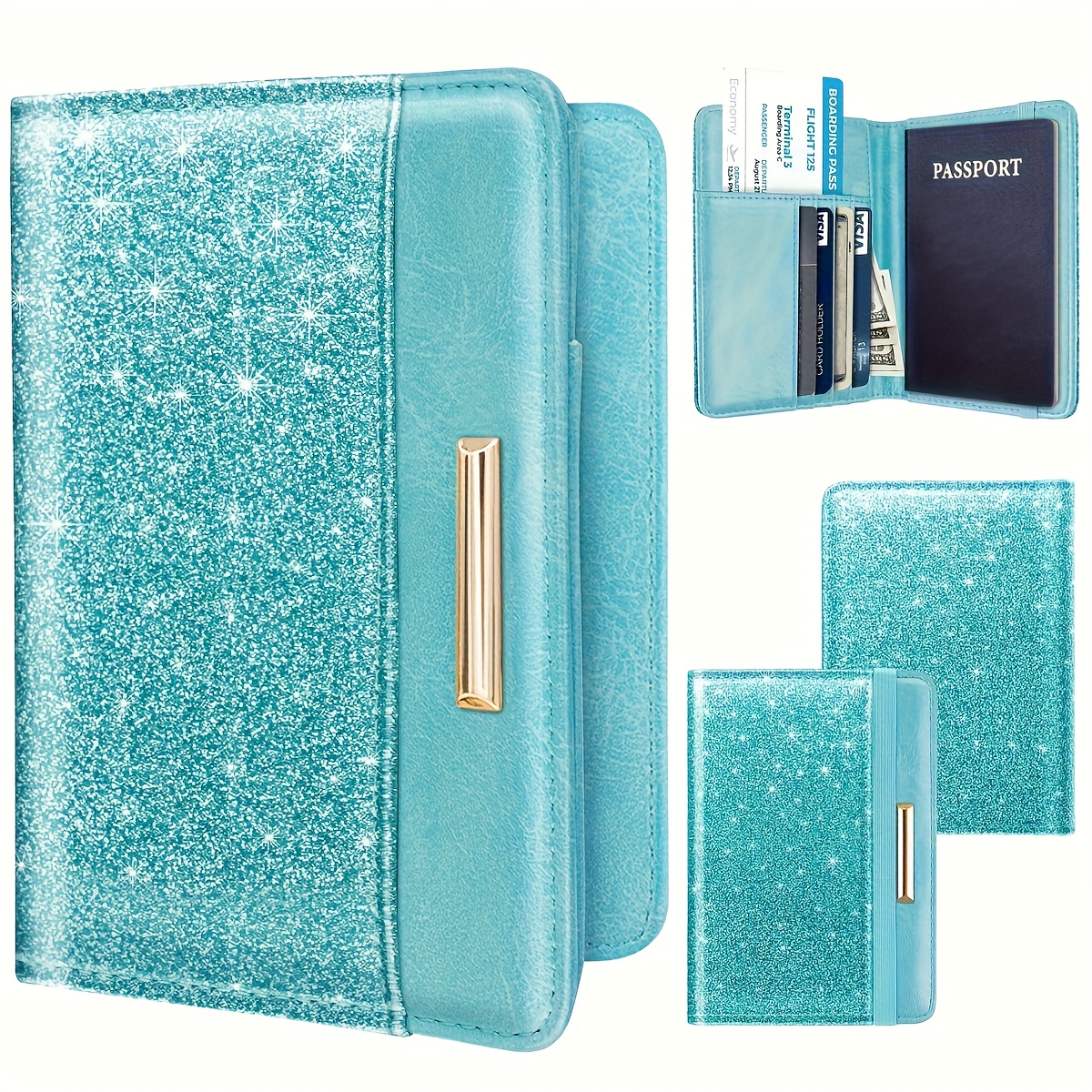 Image of Passport Holder Cover Travel Rfid Blocking Passport Cover Rose Golden Cute Flowers Passport Wallet With Elastic Band For Women