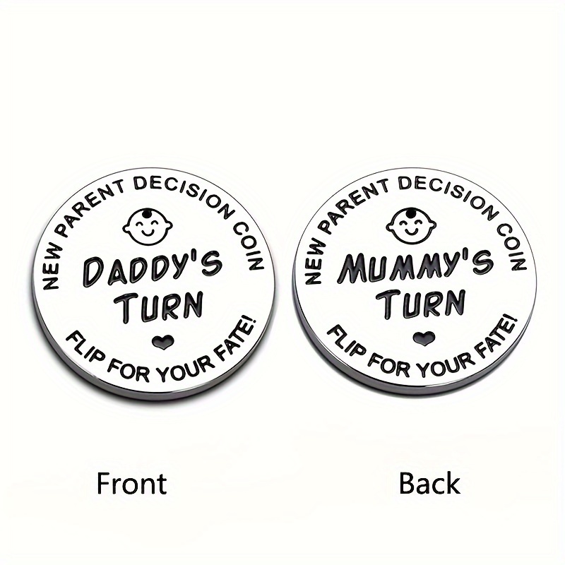 

1pc Funny New Coin - Double-sided Stainless Steel Gift For Expecting , Shower Or Pregnancy Announcement Present, "new Daddy's Turn" With Heart , Shower Gifts