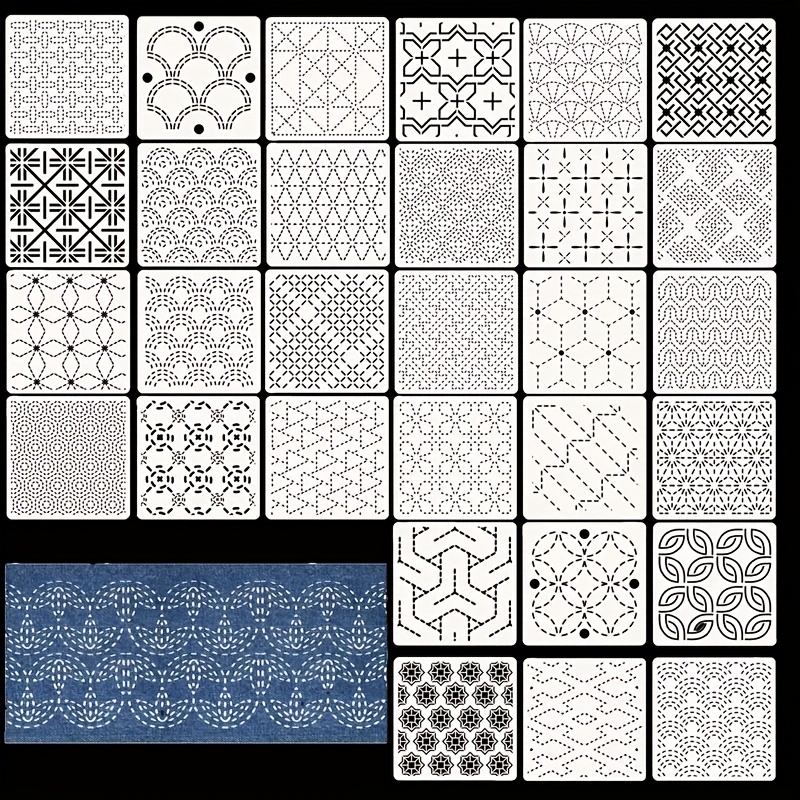 TEMU [beginner Friendly]pack Of 30 Stencil Set, 3.94*3.94 Inch Plastic Stencils For Geometric Patterns, Hand Quilting, Sewing And Textile Design,