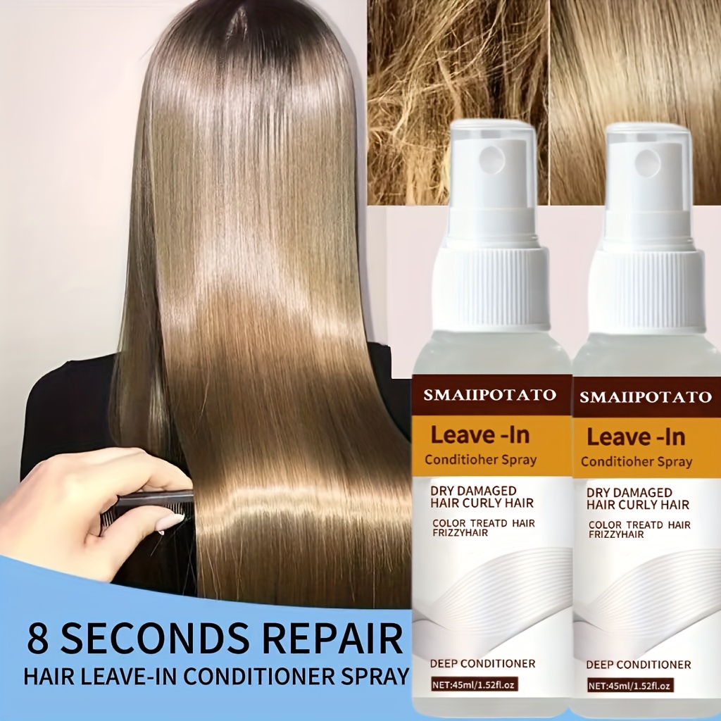 keratin conditioner anti frizz spray wash free conditioner   hair containing glycerin moroccan nut oil keratin jojoba seed oil coconut oil aloe essence instant   72 hours of moisturizing   a soft fluffy shape