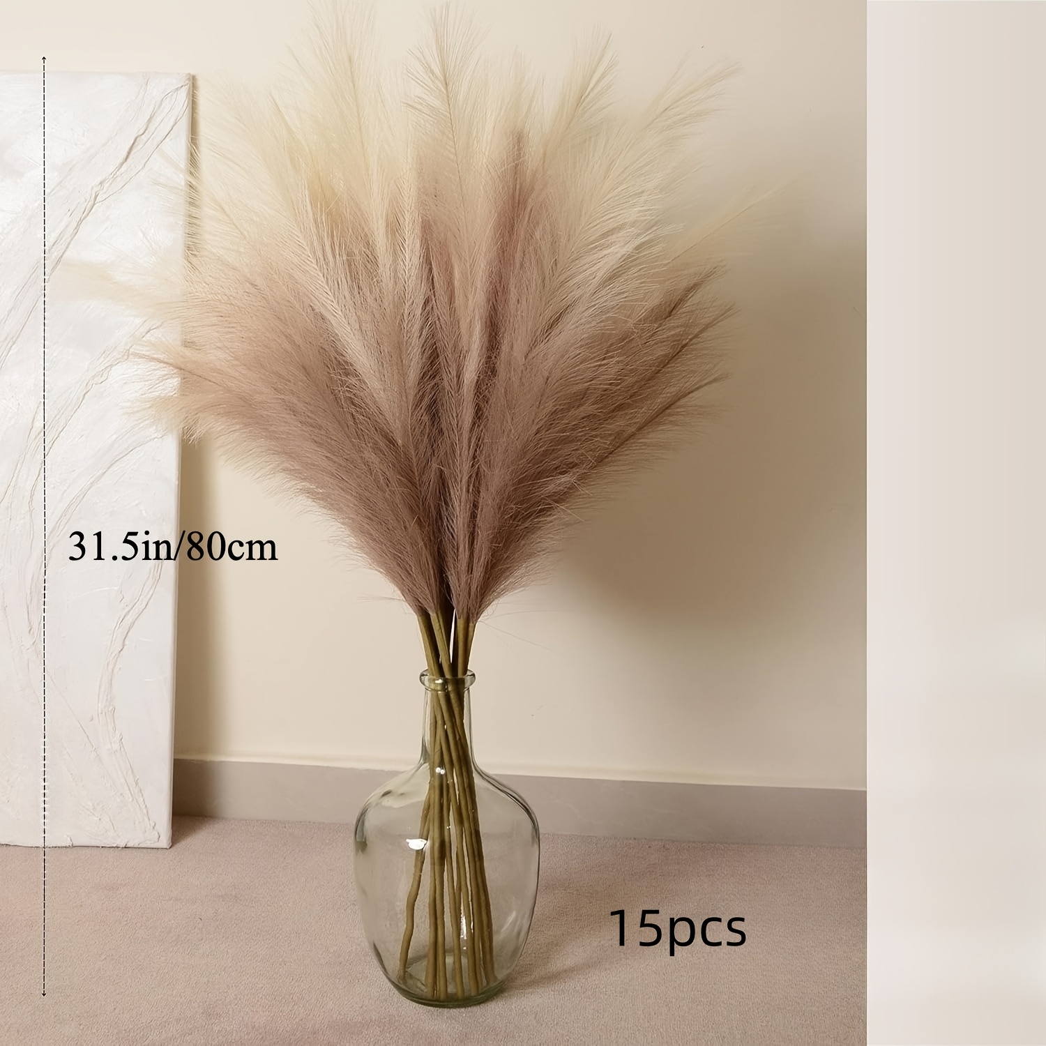 TEMU 31.5in/80cm 15pcs 30stem Large Artificial Pampas Grass Branches | Fluffy Dense Lifelike Fake Pampas Floral, Tall Fake Pampas Plants Stems, For