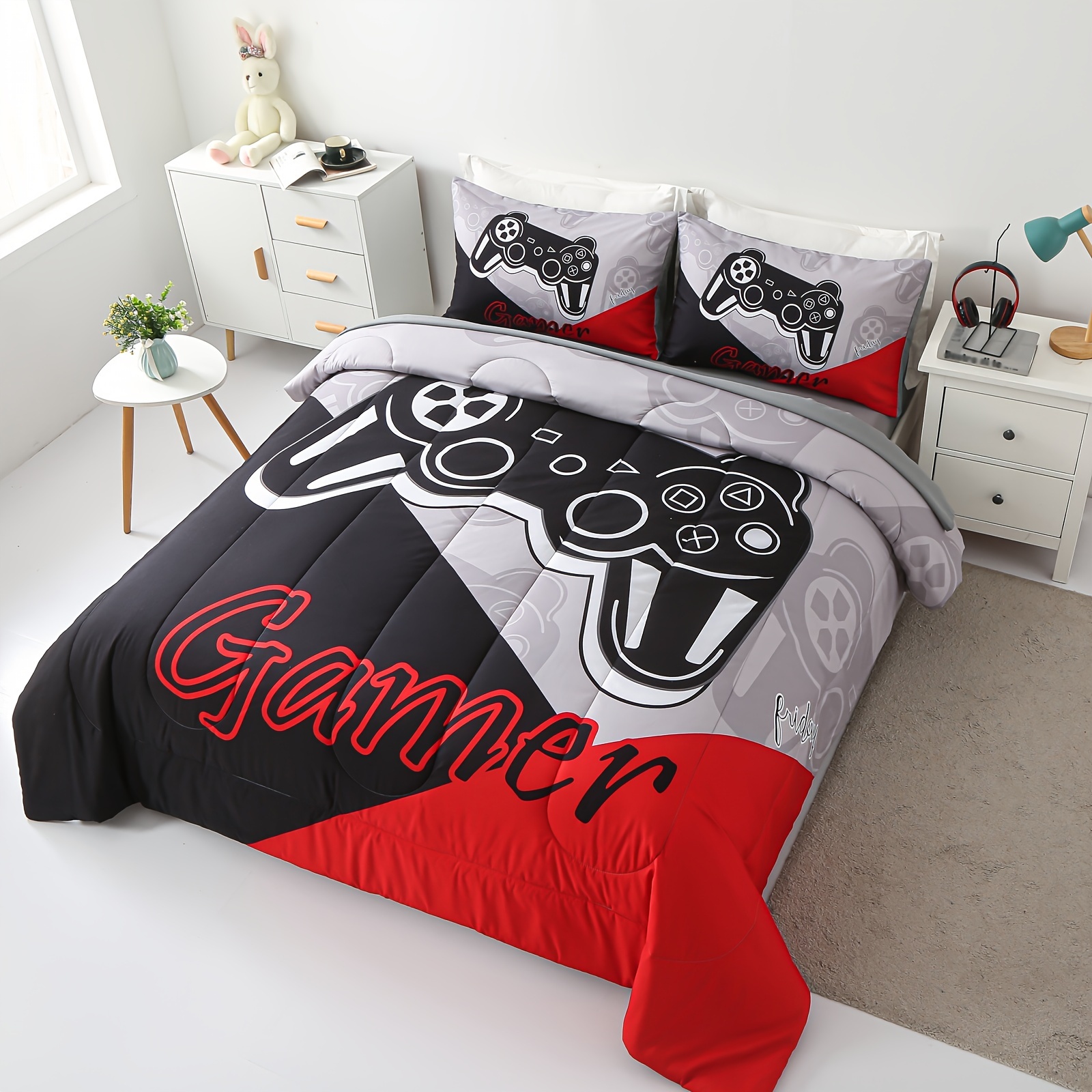 

4/5pcs Gamer Comforter Set - Stain Resistant, Ultra Soft Microfiber, Lightweight, 3d Colorful Game Controller Bedding With 100% Polyester Fiber Fill - Twin/full/queen Size Bed In A Bag For All Seasons