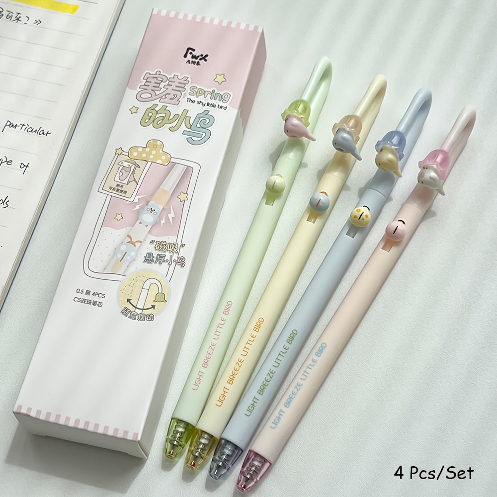 TEMU 4pcs/set Fun Magnetic Gel Pens 0.5mm Black Quick-dry Pen Cute Writing Pens Back To Learning And Office Use