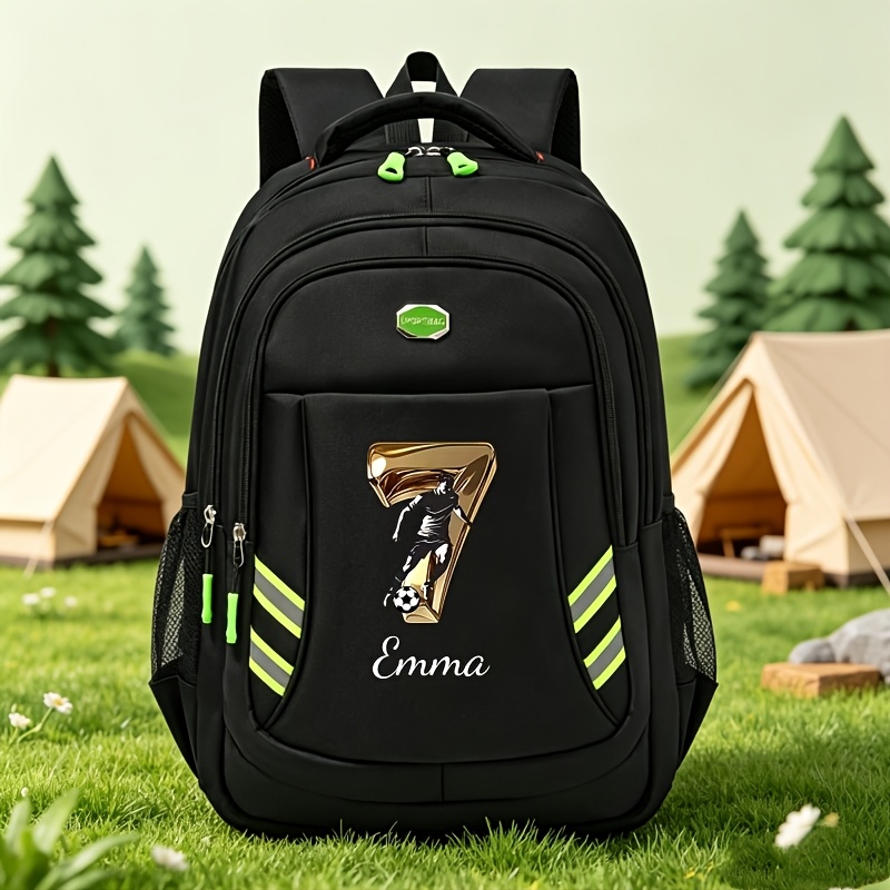 TEMU Back-to-school Personalized Fashion Casual Backpack, Customizable Name, Text, Or Number, Featuring Number "7" Theme Print, Durable Material,