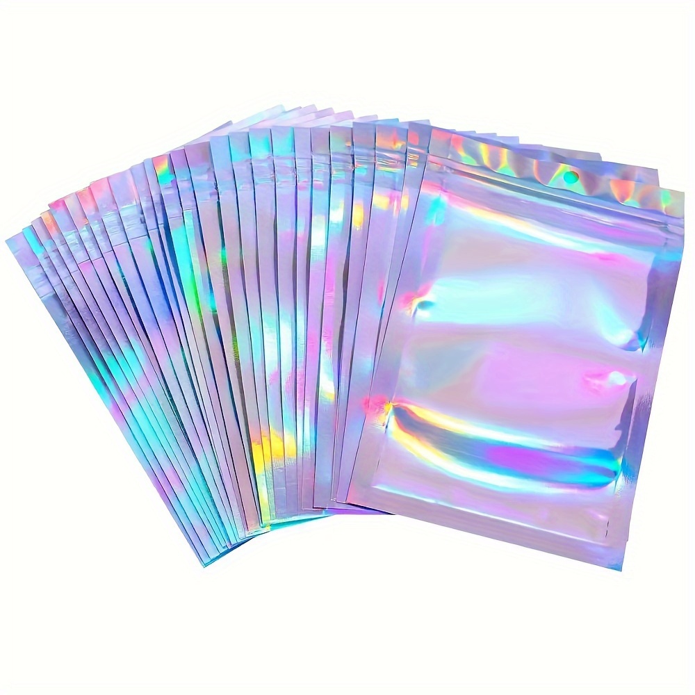 

50pcs Self-sealing Laser Jewelry Bags With Clear Display Window - Pvc Gift Storage Pouches For Small Business Packaging