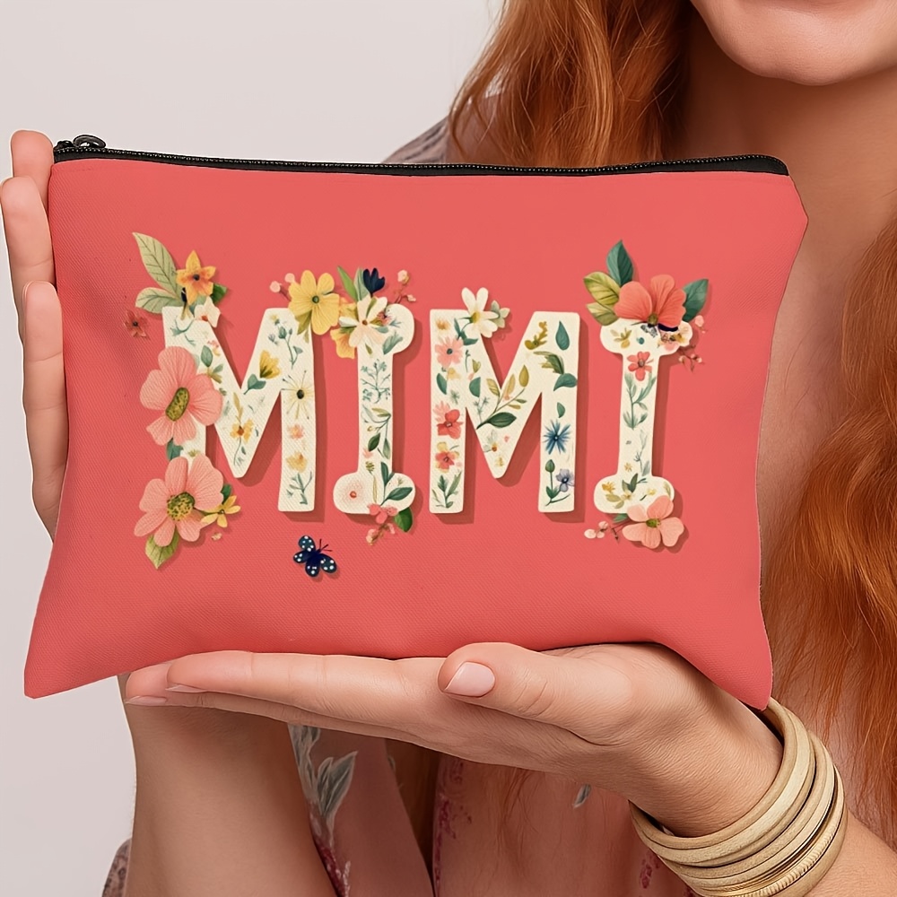 TEMU Trousse de maquillage plate 2D imprimée -, 1 pièce pochette cosmétique haut de gamme avec jolie police florale imprimée - Organisateur de