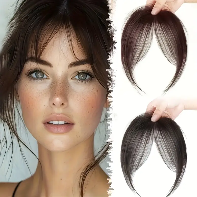1pc womens elegant natural black deep brown clip in bangs loose curly high temperature synthetic hairpiece side fringe for parties daily party hair accessory side bangs piece natural look hairpiece details 1