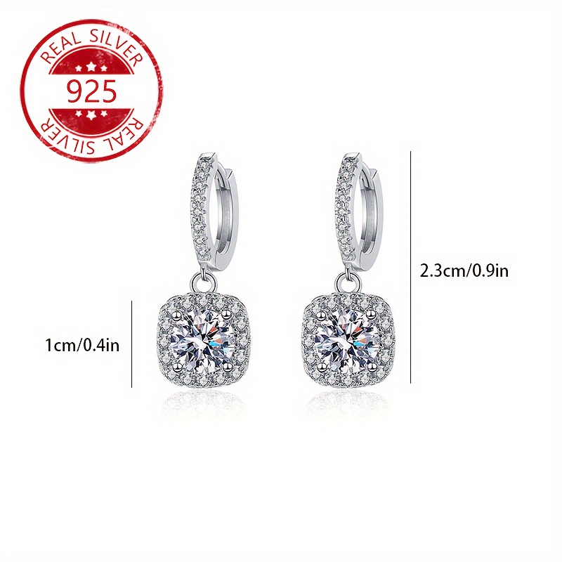 TEMU Elegant 925 Sterling Silvery Square Geometric Tassel Dangle Earrings - Hypoallergenic, Sparkling Cubic Zirconia Perfect For Daily Wear & Gifts