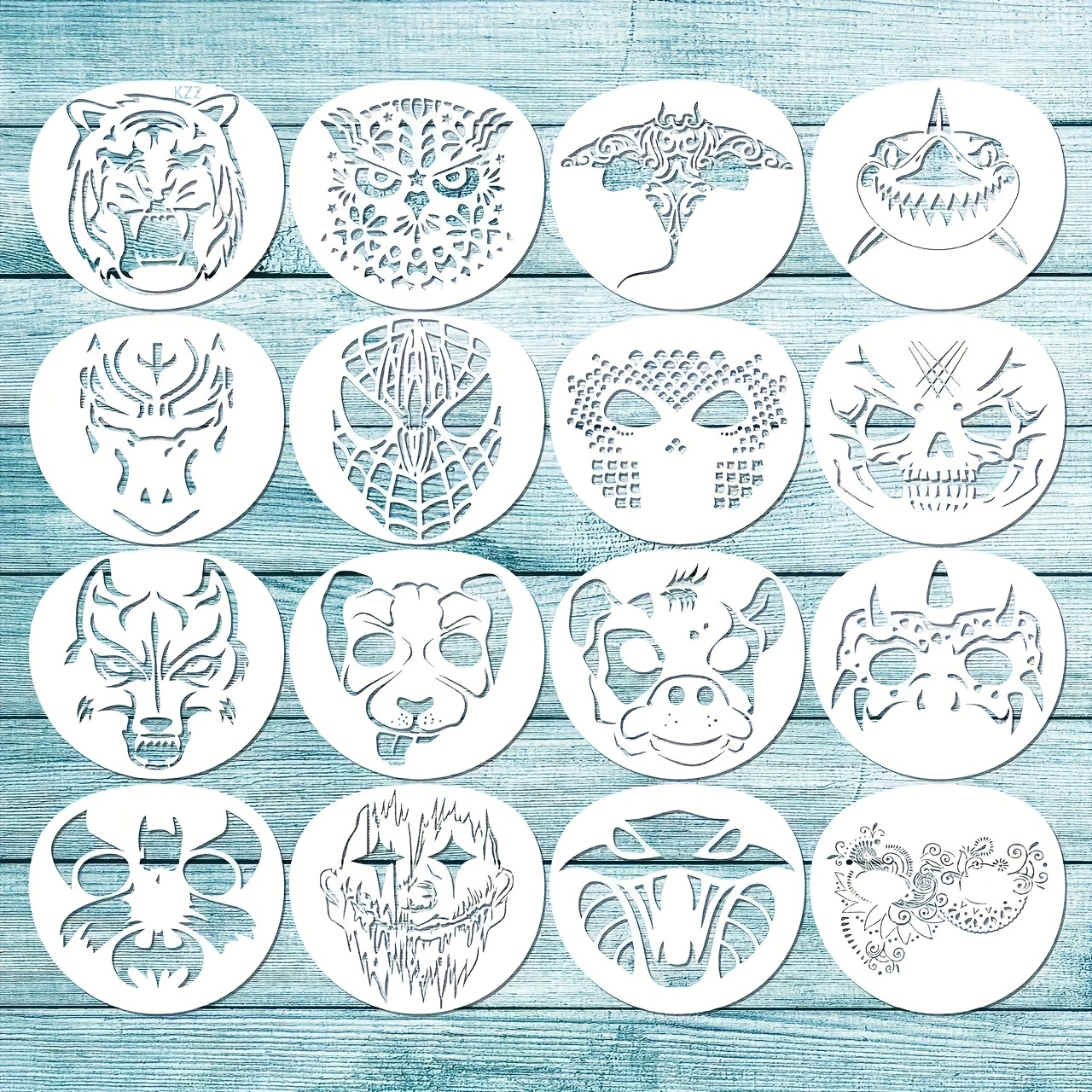 Image of Kzz 16pcs Facial Painting Stencils, Animal Pattern Face Spray Painting For Festival , Washable And Reusable