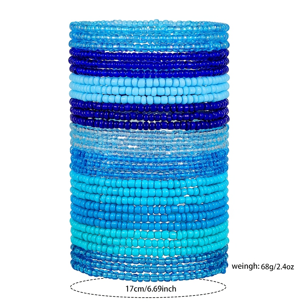 30pcs Y2K Fashion Macaron Seed Bead Elastic Bracelet Set