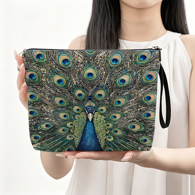 TEMU 1pc Peacock Open-screen Series, Stylish Ladies' Cosmetic Bag, Very Suitable For Holiday Outdoor Travel And Daily Use Of Zipper Bag, For Ladies,