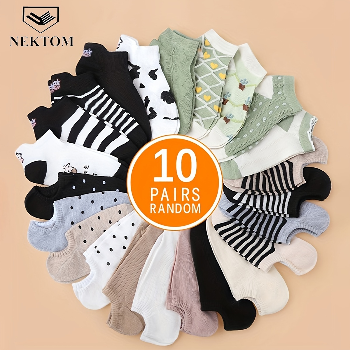 

Nektom-mixed Pairs Women's Random Hair-wq-simple Cow Polka Dot Round Plate Fashion Summer Breathable Short Socks, Nektom