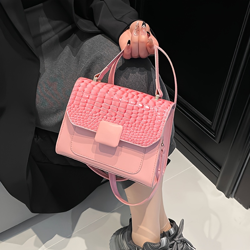 Damen Handtasche Mit Krokodilleder Optik Und Tragegriff_voghion.com