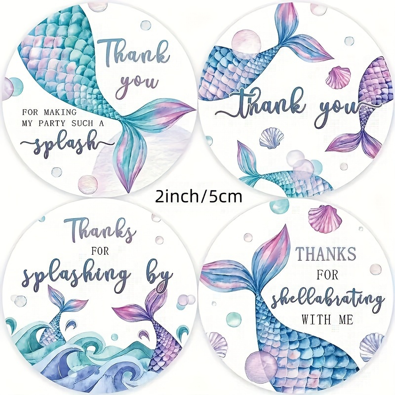 

80pcs 4 Designs Birthday Party Stickers, Mermaid Stickers, Underwater Party Decoration Stickers, Gift Thank You Stickers