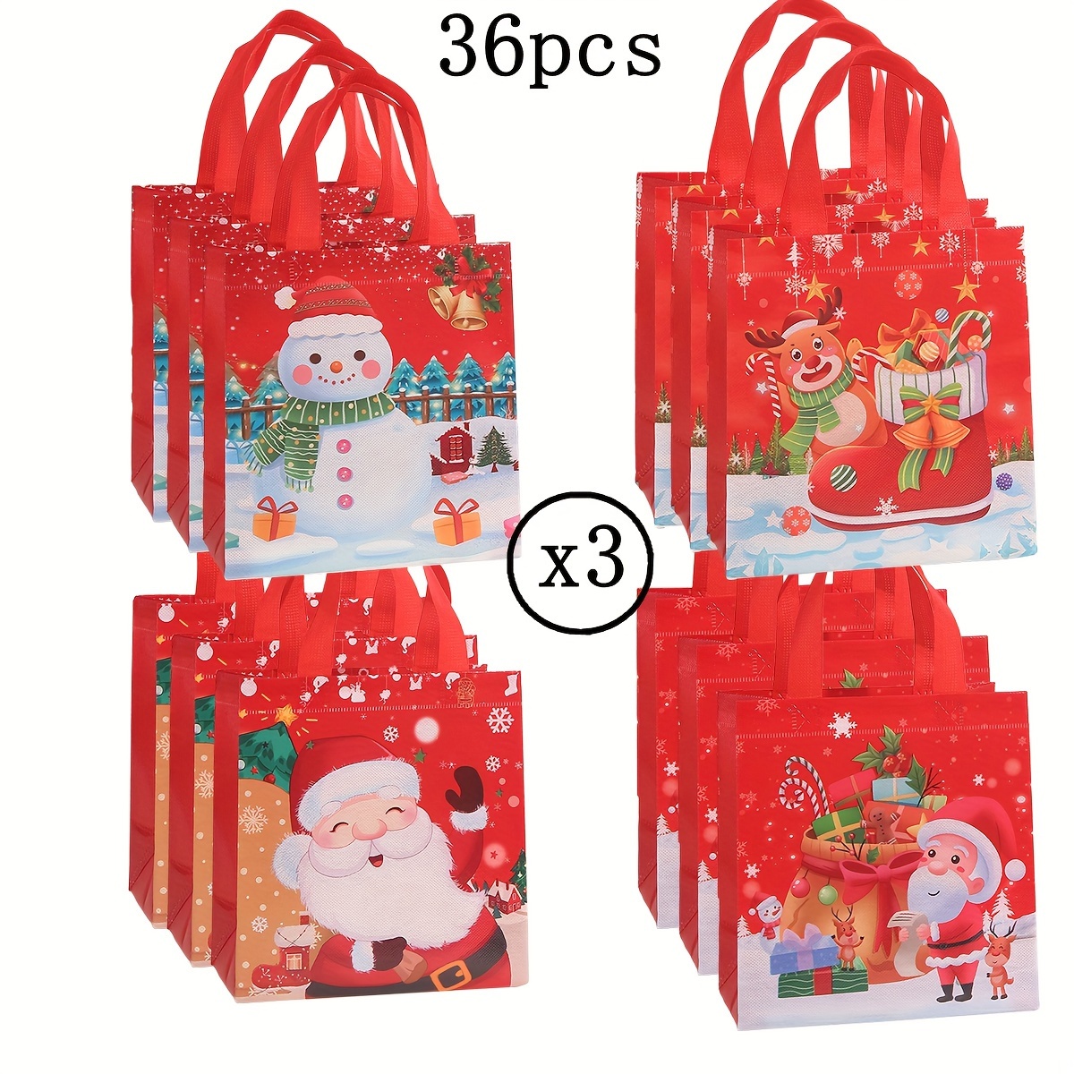 

36pcs Holiday Christmas Bags, Styles, Non-woven Waterproof Tote Bags, Gift And Party Gift Packaging, Gift Wrapping Supplies