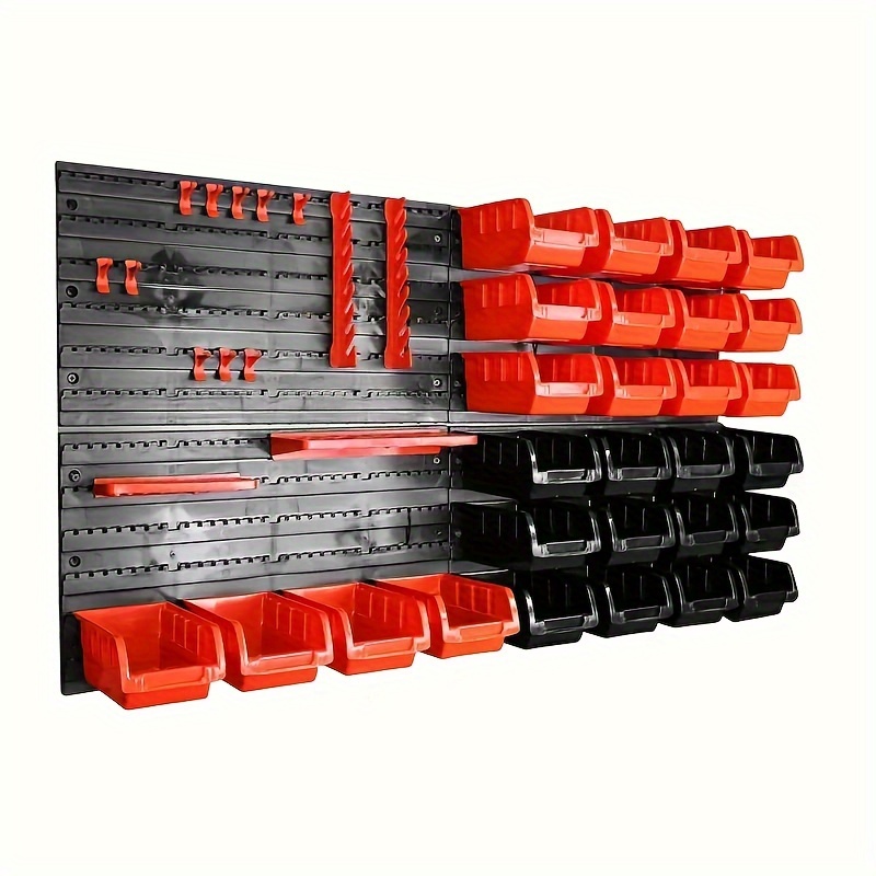 

46pcs Garage Storage Solution: Wall-mounted Tool Organizer With Hanging Hooks & Bins - , Plastic, Storage Box, Hanging Hooks, Wall-mounted, Garage Workshop, Tool Box