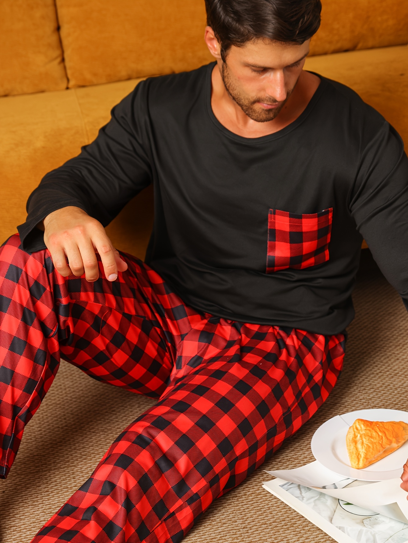 conjuntos pijama casual cuadros hombre larga Temu Guatemala