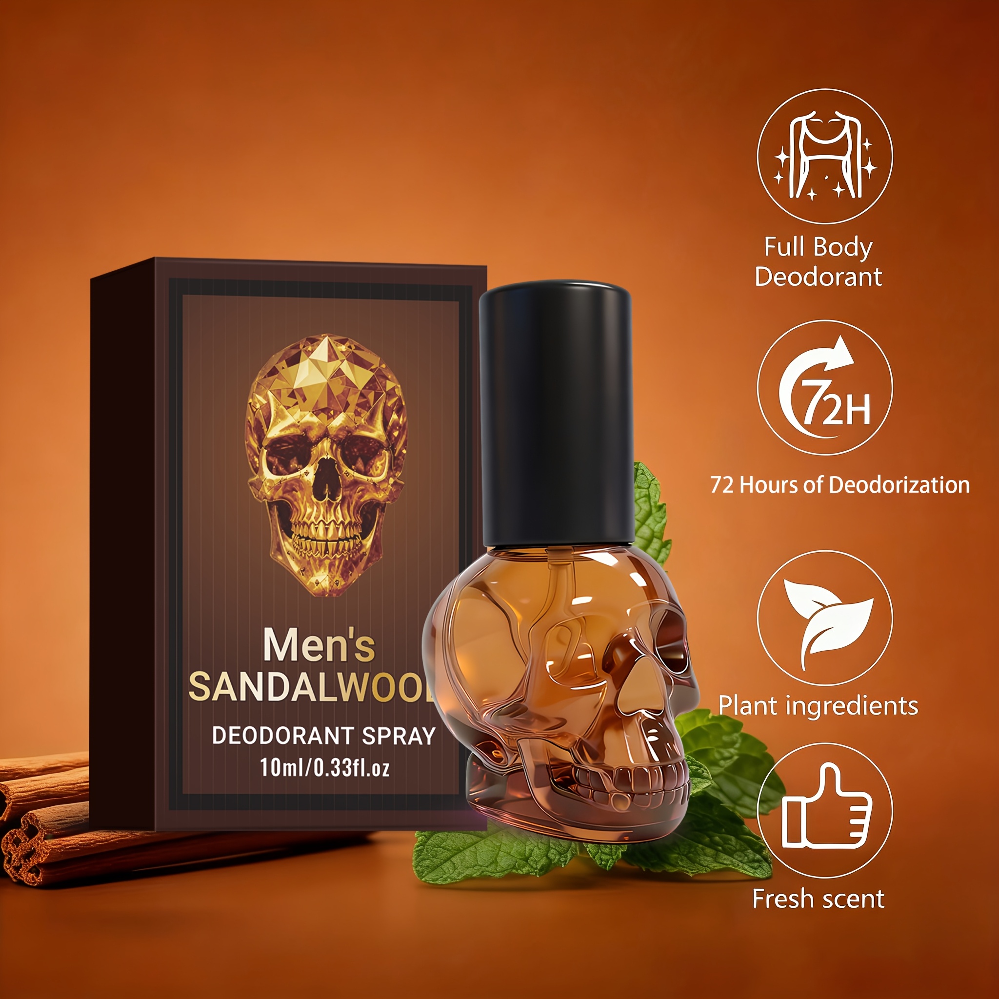 Sandalwood Luxury Deodorant Spray for Men, Featuring a Classic And Captivating Sandalwood Scent, Instantly Refreshes Underarm Skin, Suitable for The Whole Body, a Must-Have for Date Nights, Showcasing Elegant Charm, Lasts for 24 Hours
