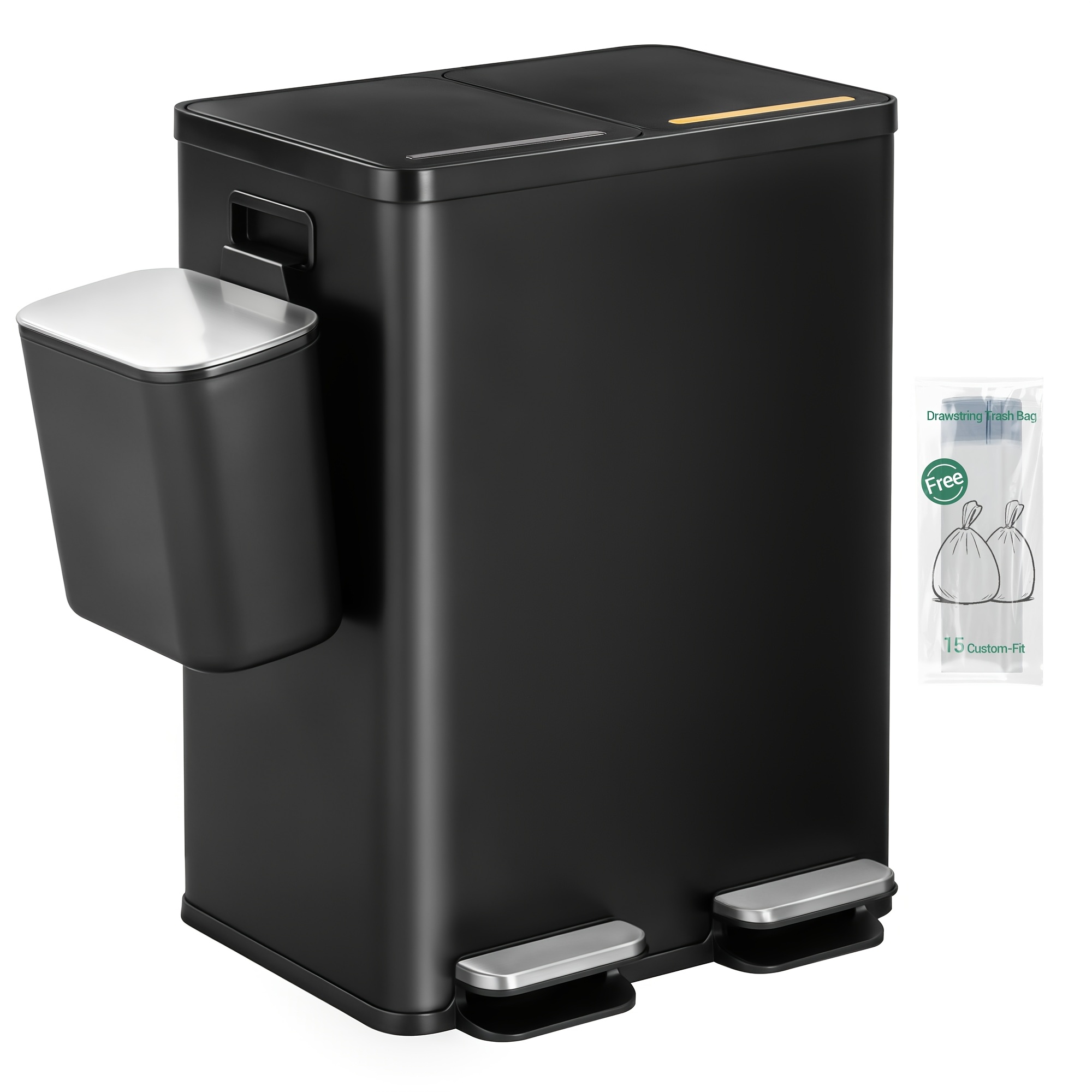 Kitchen Waste Sorting Bin, Dual-compartment Waste Sorting System, Pedal Bin, Compost Bin With Lid, Black
