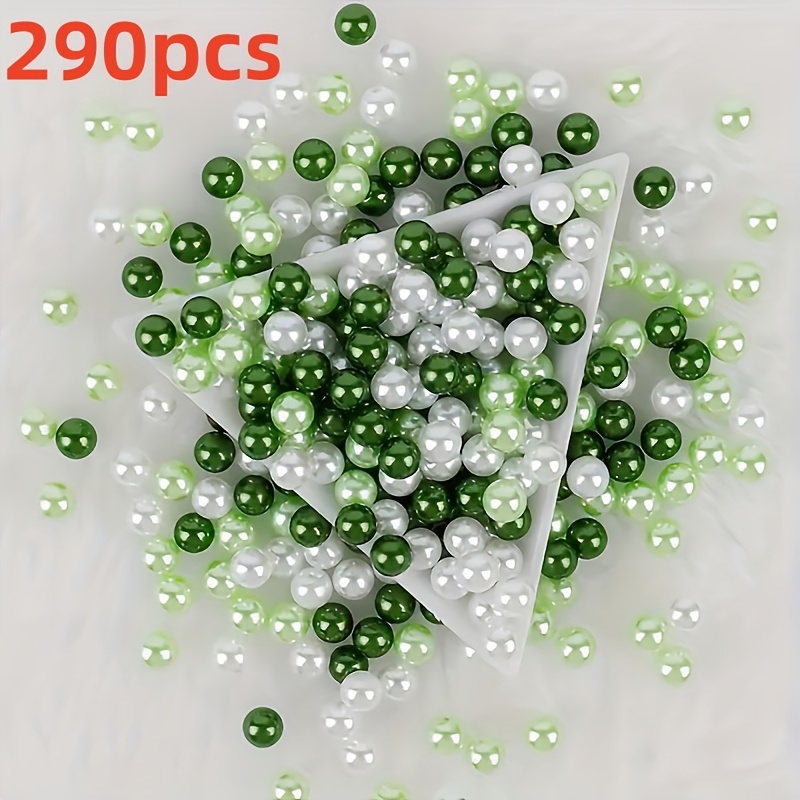 TEMU 290pcs Perles de simulation blanches et vertes de couleurs mélangées, perles décoratives, perles vides