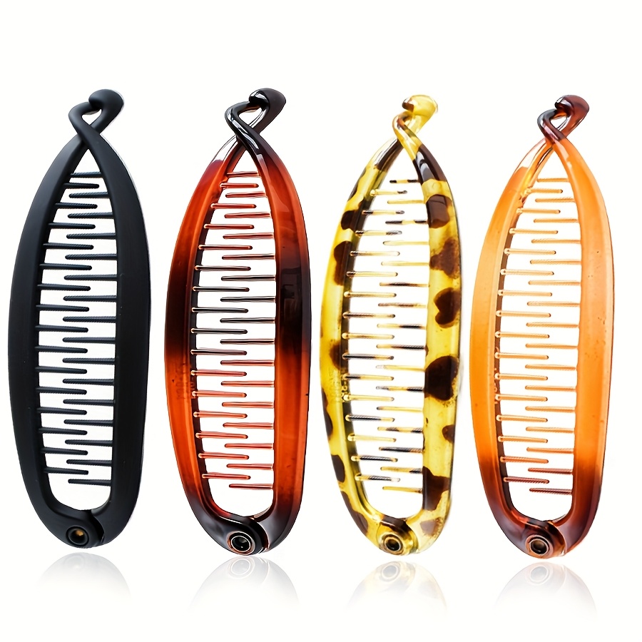 TEMU 4 Pezzi Fermacapelli a Banana Multicolore per Bassa, Adatti ai Capelli Spessi, Clip Verticali, Fermagli Twist, Regali per Donne, Casual