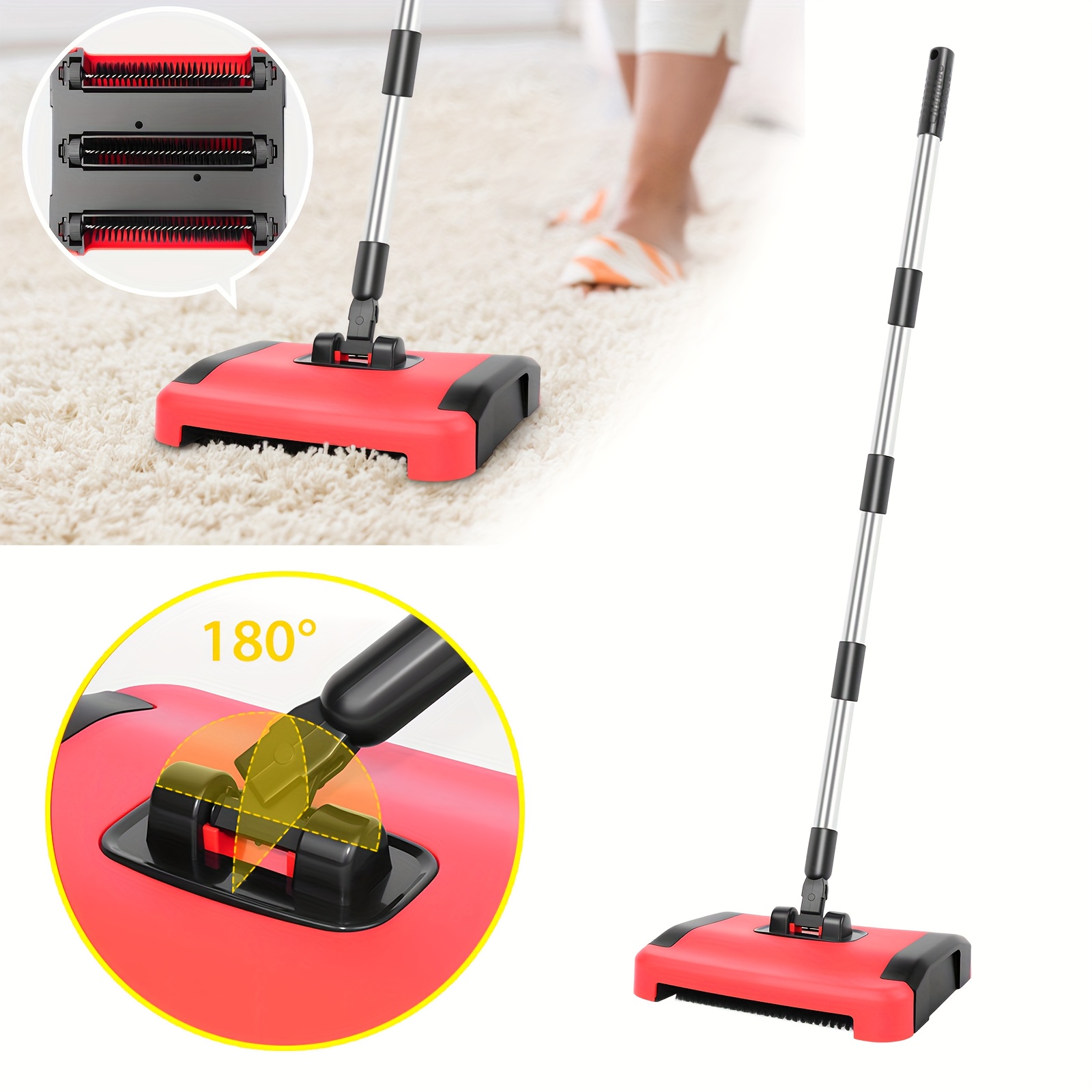 TEMU Manual Carpet Cleaner, 110cm Wide, Featuring -layer Soft Bristle Roller Brush And A 180Â° Rotating Head, Perfect For For Long And Short Pile