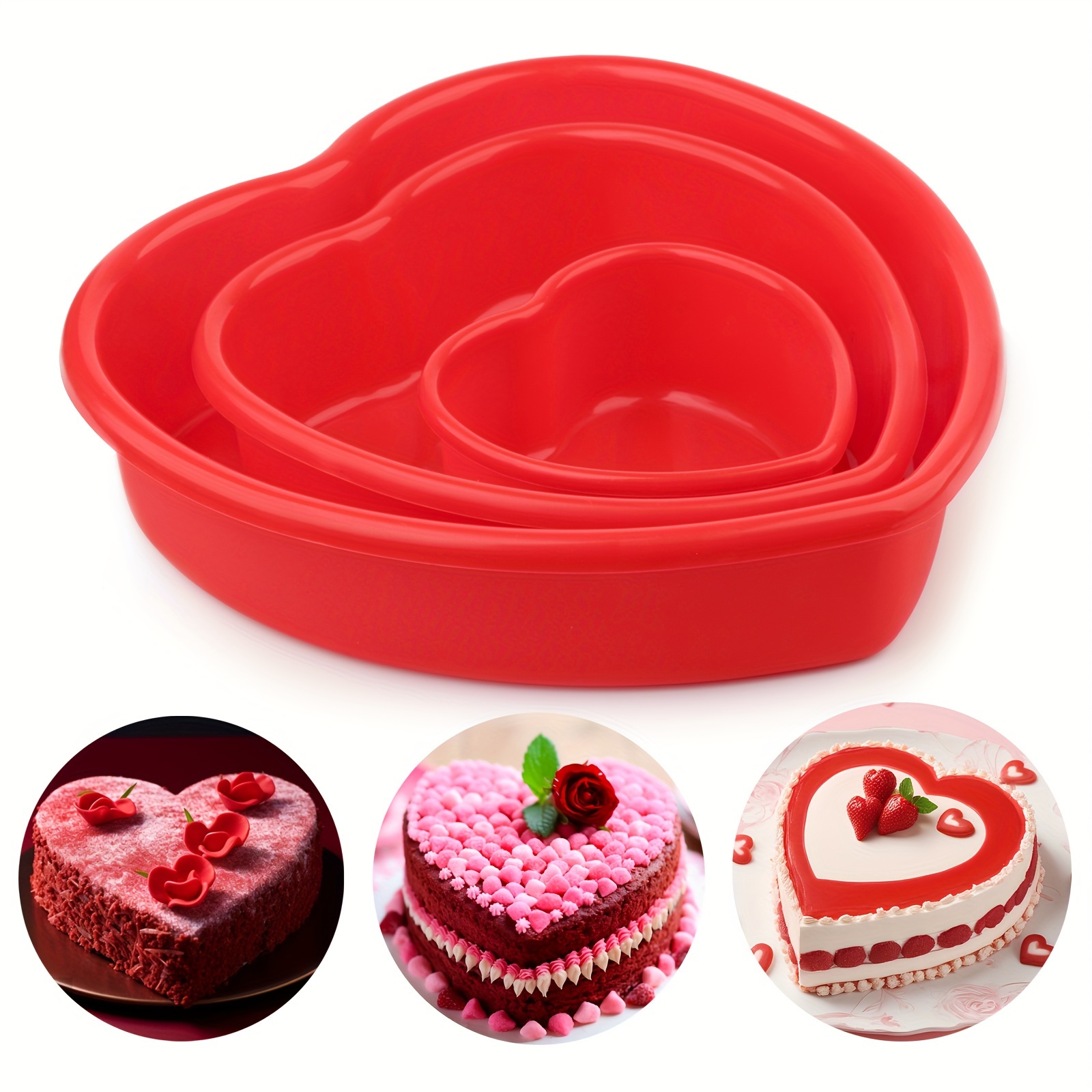 

3pcs, Heart Shaped Silicone Cake Pans, 4''+7.5''+9.8'' Baking Cake Mold Set, Baking Pan, Oven Accessories, Baking Tools, Kitchen Gadgets, Kitchen Accessories, Valentine's Day Decor