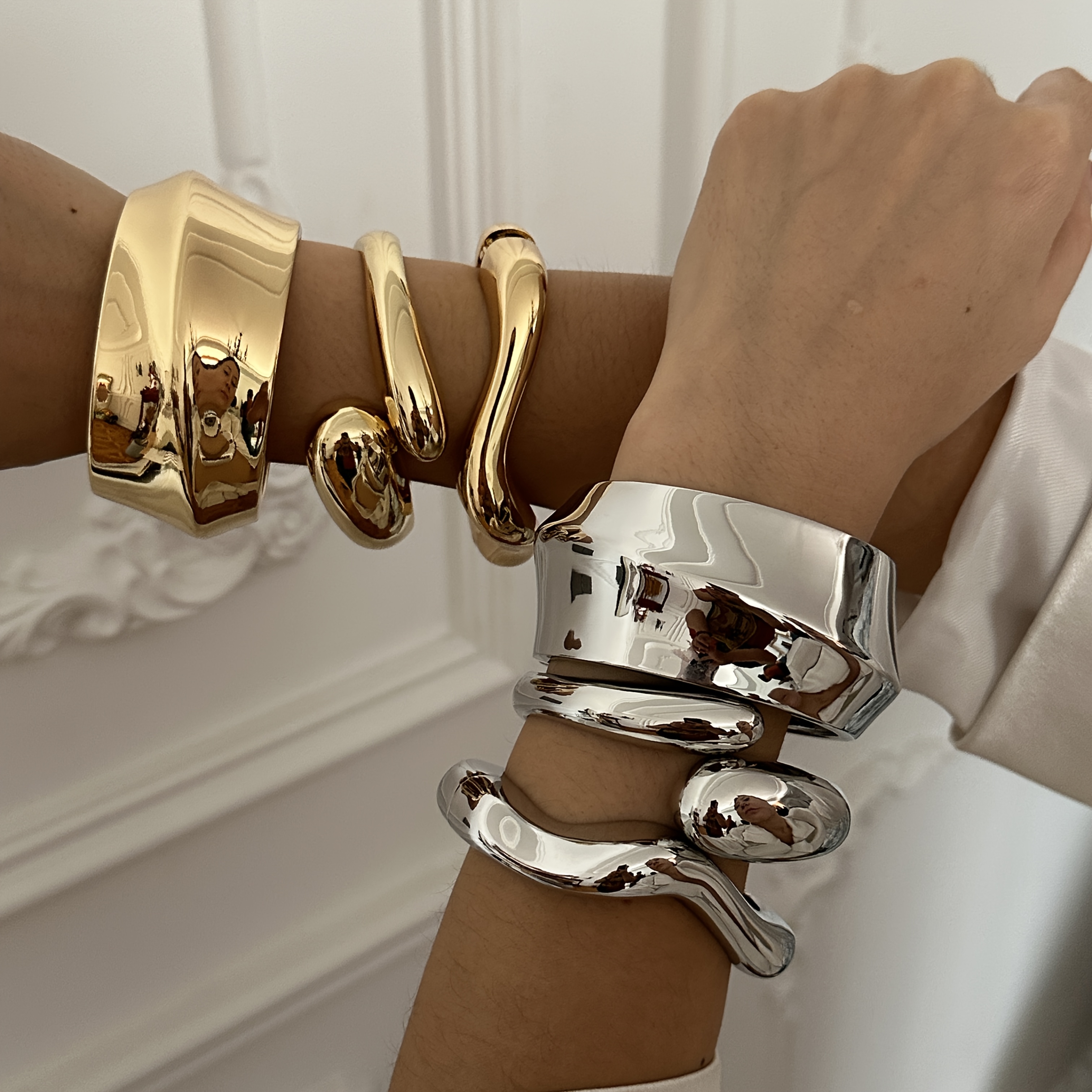 3pcs Irregular Twist Golden Metal Bracelet Set