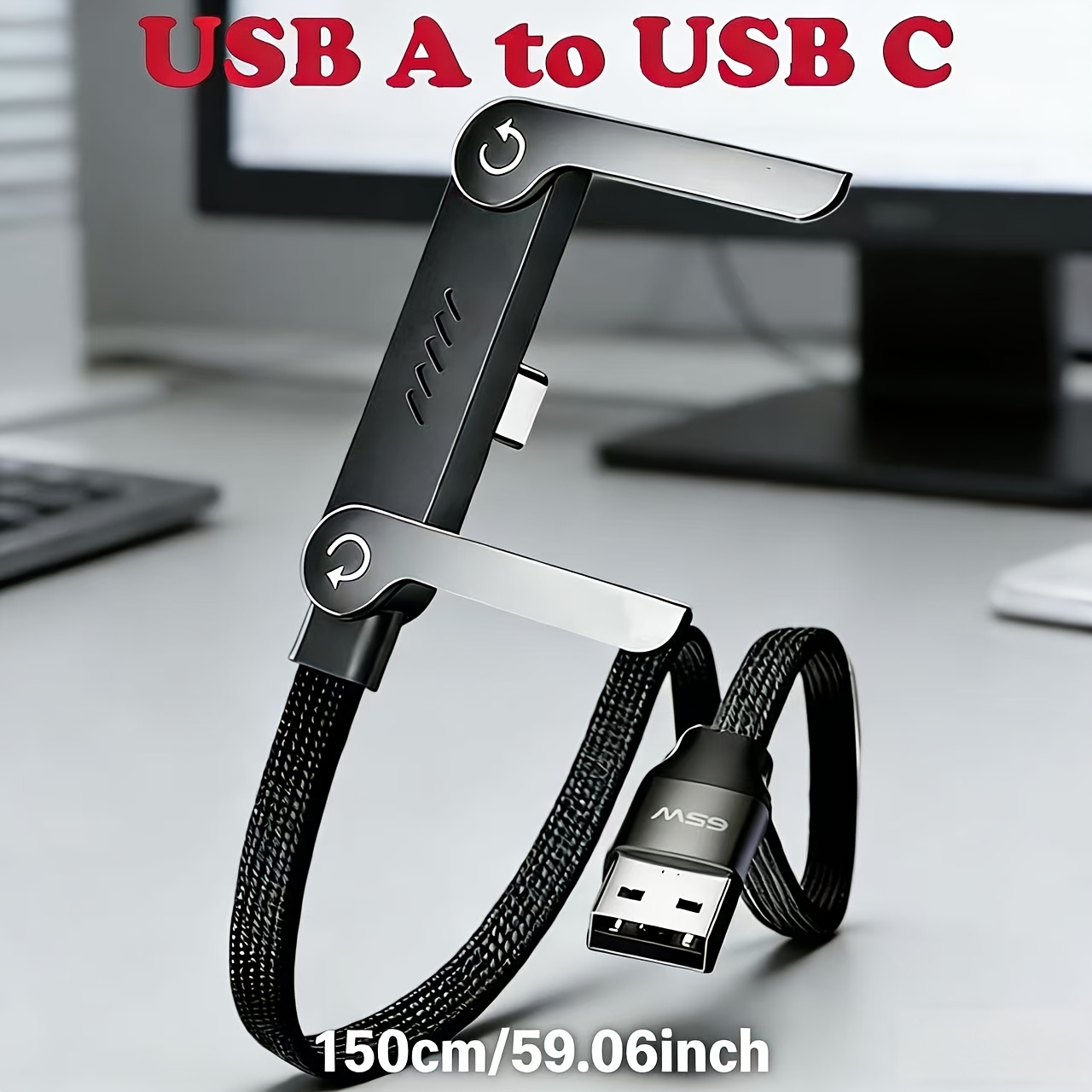  2026 model usb a to usb c data 1 5 meter charging cable suitable for samsung galaxy note 10 lg v30 features a 65 watt braided fast charging line with a built in phone stand in a t shaped foldable design Product details 0